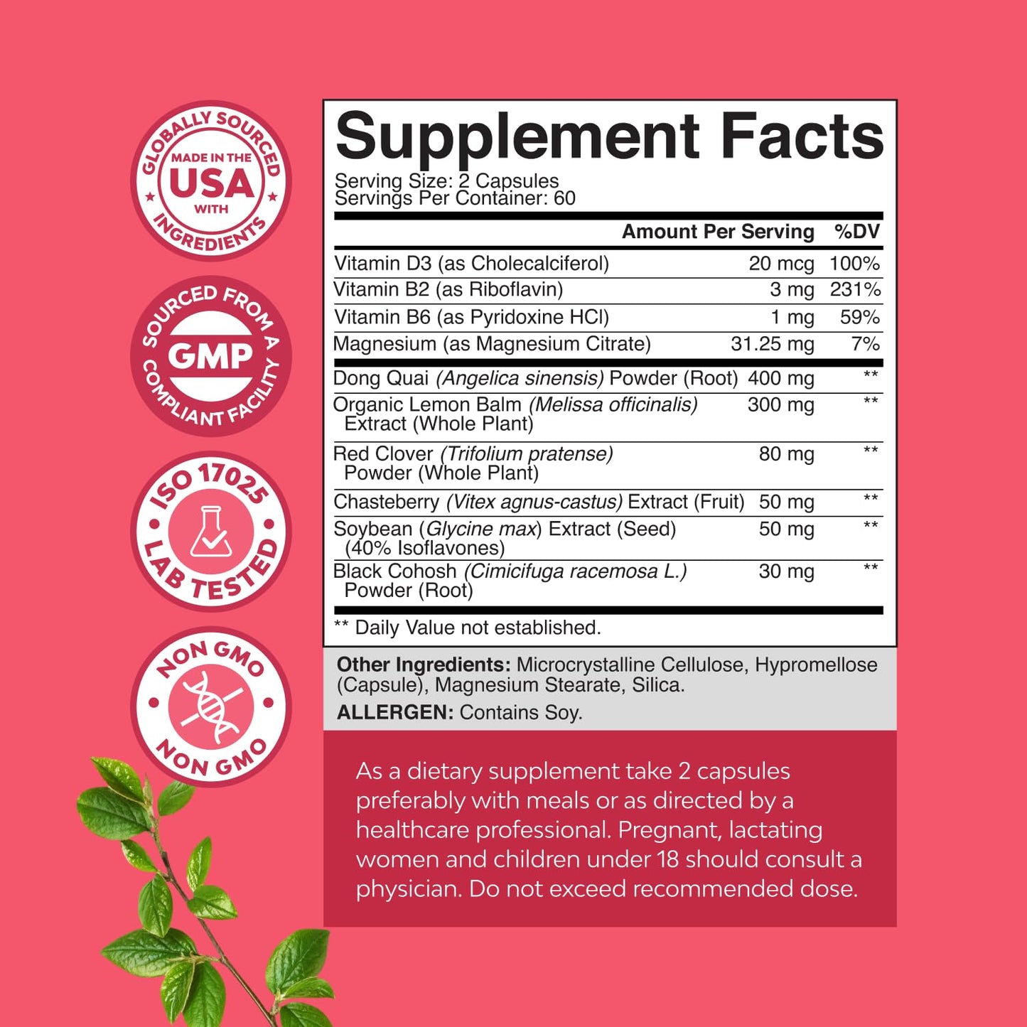 Natures Craft Complete Herbal Menopause Supplement for Women - Female Hormone Balance Capsules, 120 Capsules