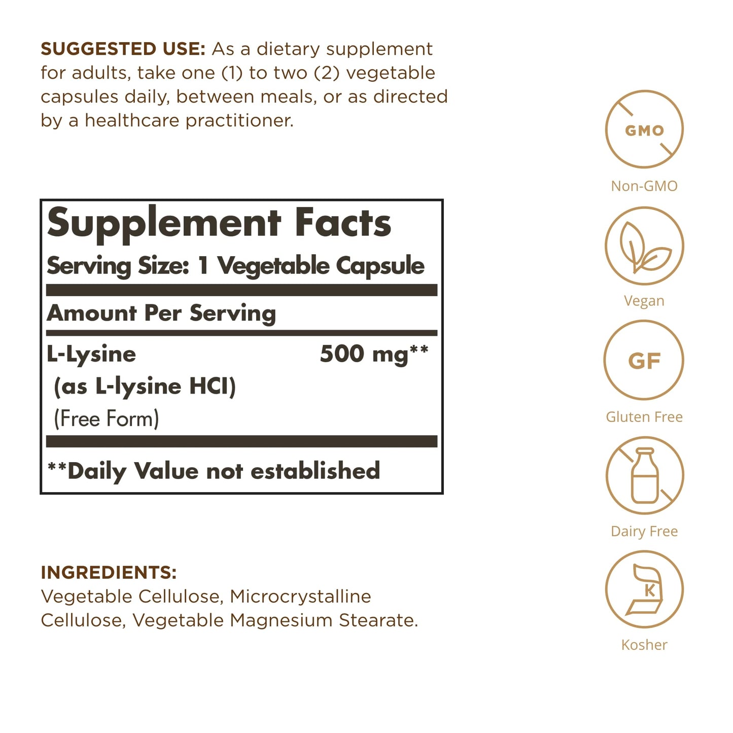 Solgar L-Lysine 500 mg Capsules, 300 Count