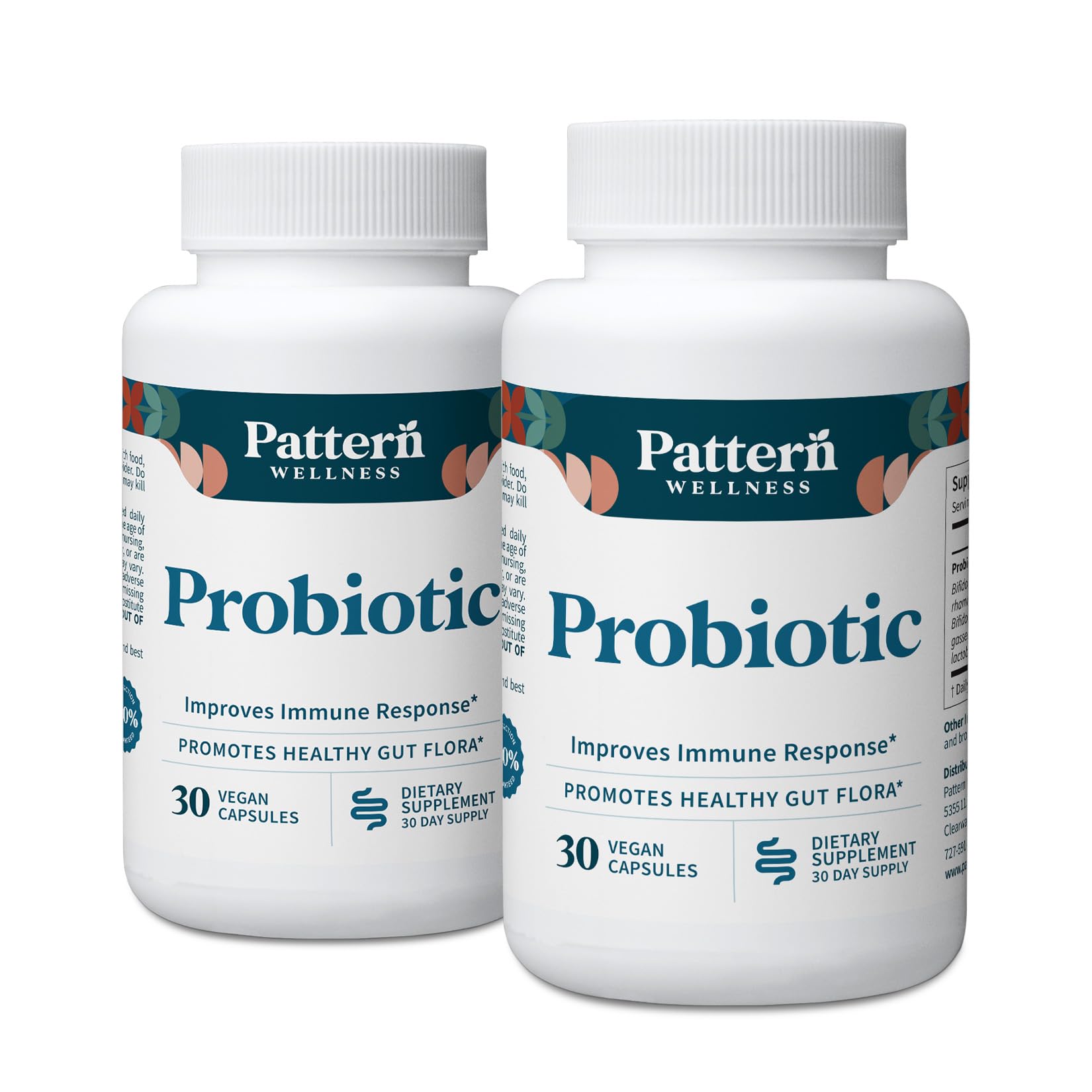 Pattern Wellness Probiotic Supplement - 51 Billion CFU - Supports Digestive Balance & Gut Wellness - Mindfully Sourced, Non-GMO, 60 Vegan Capsules