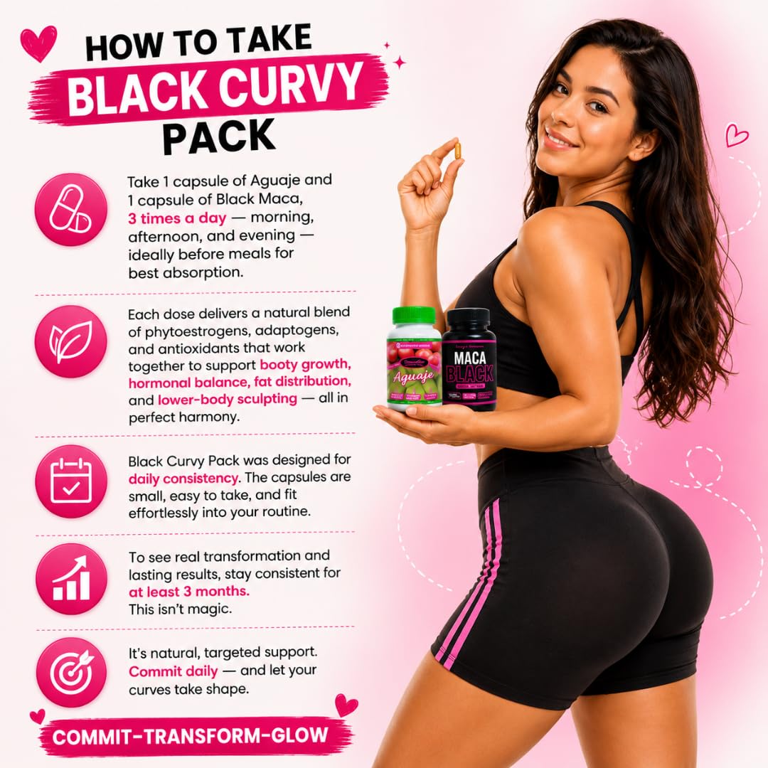 Curvy Fruit Maximum Booty Support & Curvier Hips Aguaje + Black Maca Capsules, 100 Count