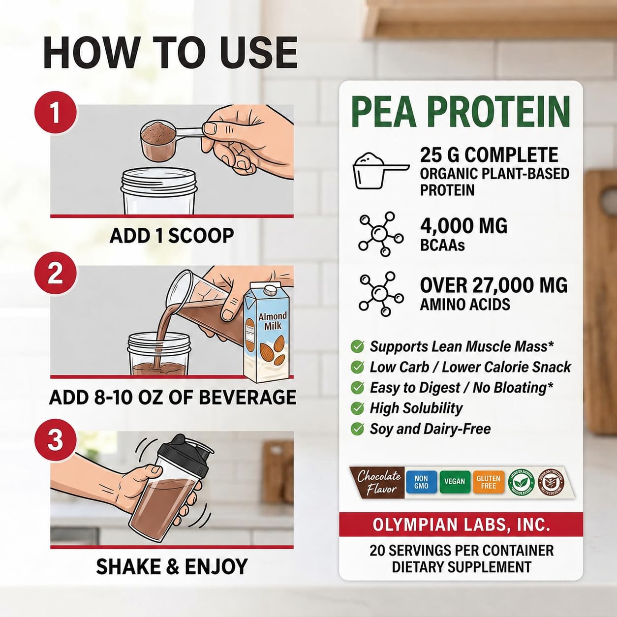 Olympian Labs Plant Based Pea Protein Powder 2 Pound
