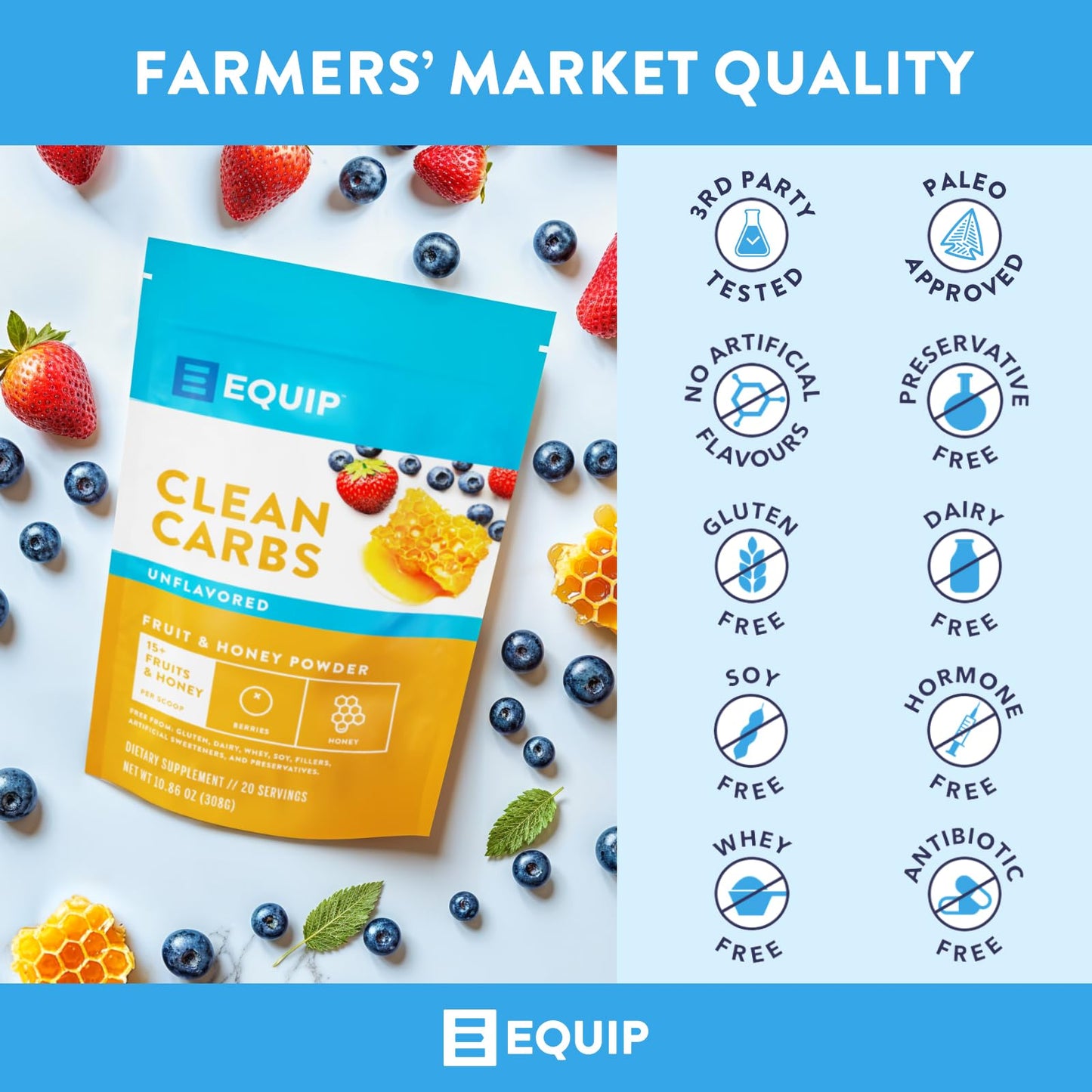 Equip Foods Clean Carbs - Sweet Potato Powder - Plant Based Pre Workout Carb Powder, Made from Dried Sweet Potatoes Vanilla Flavor 1.7