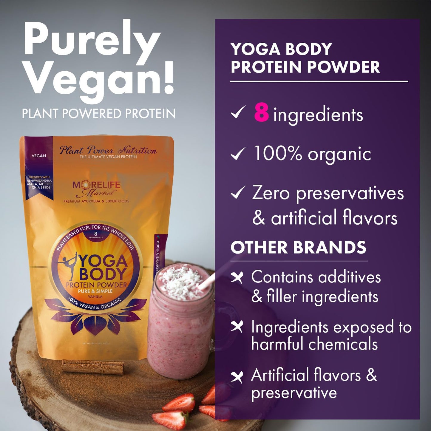 MoreLife Market Yoga Body Protein Powder Vanilla Flavor, 16 oz