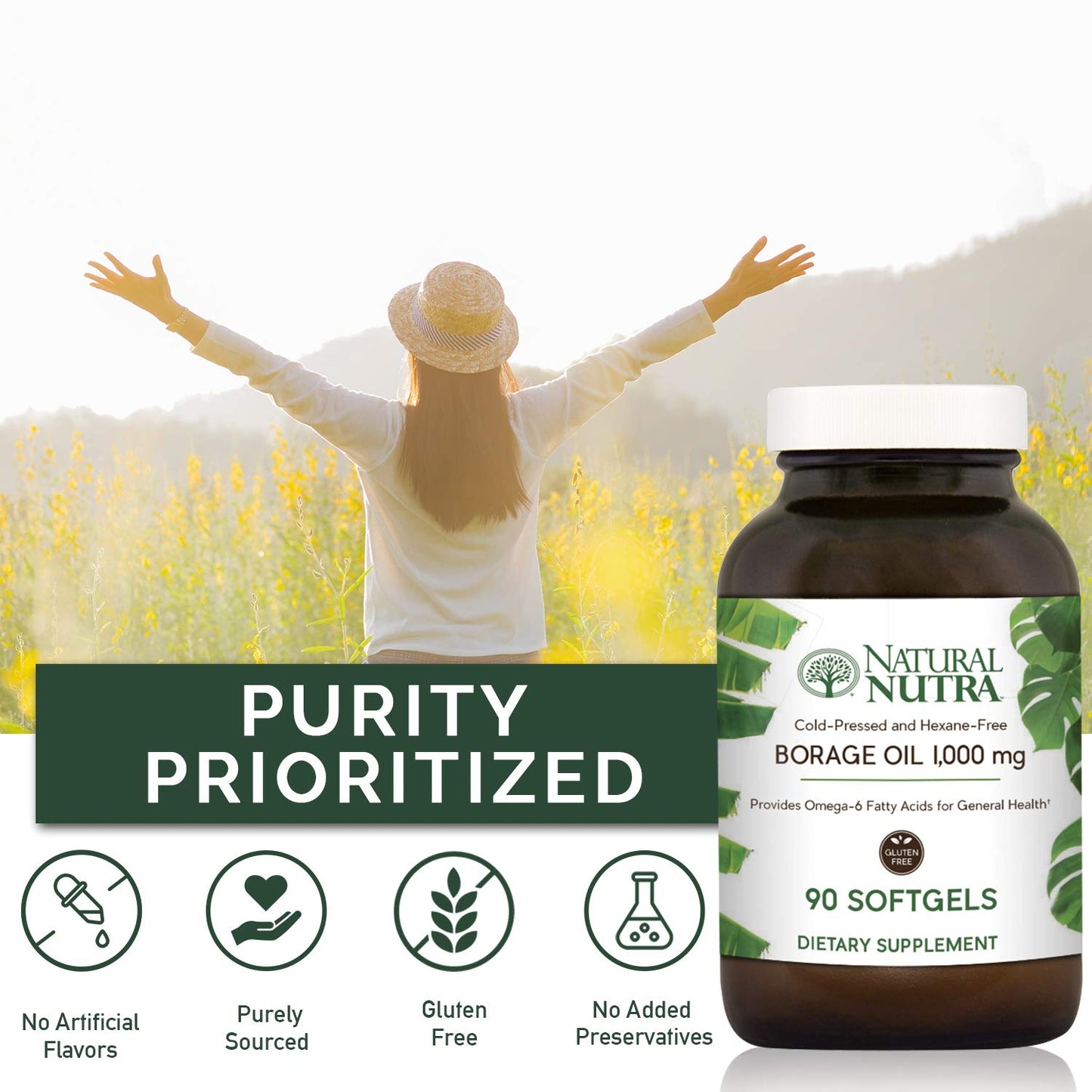 Natural Nutra Borage Oil Supplement Softgels 90