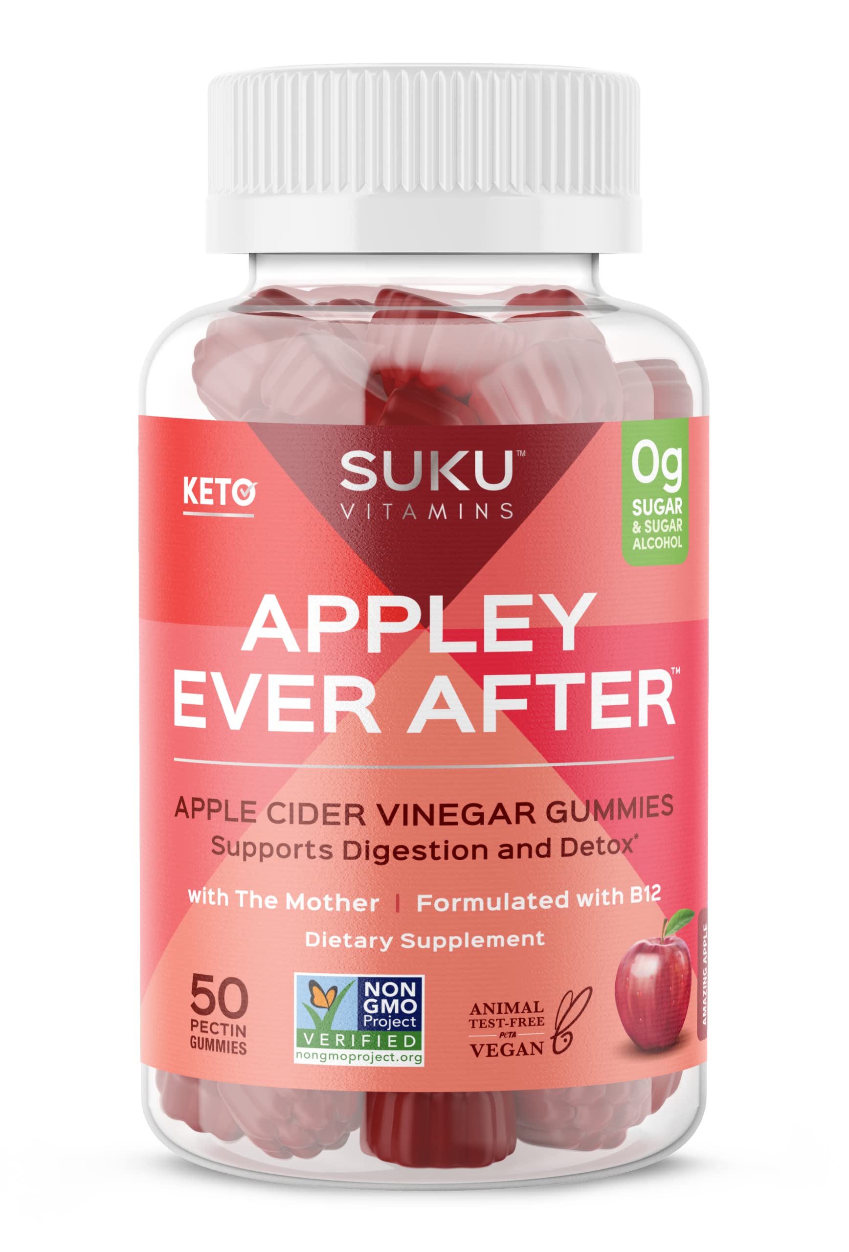 SUKU Appley Ever After Gummies Apple Cider Vinegar with Methylated B12 & Folate, 50 Count