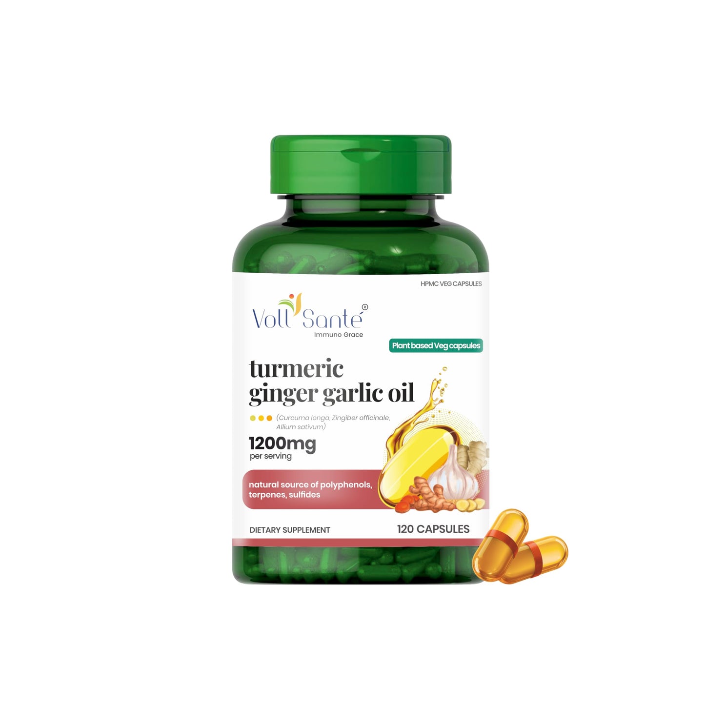 Voll Santé 3 in 1 Turmeric Ginger Garlic Oil Capsule, 120 Capsules