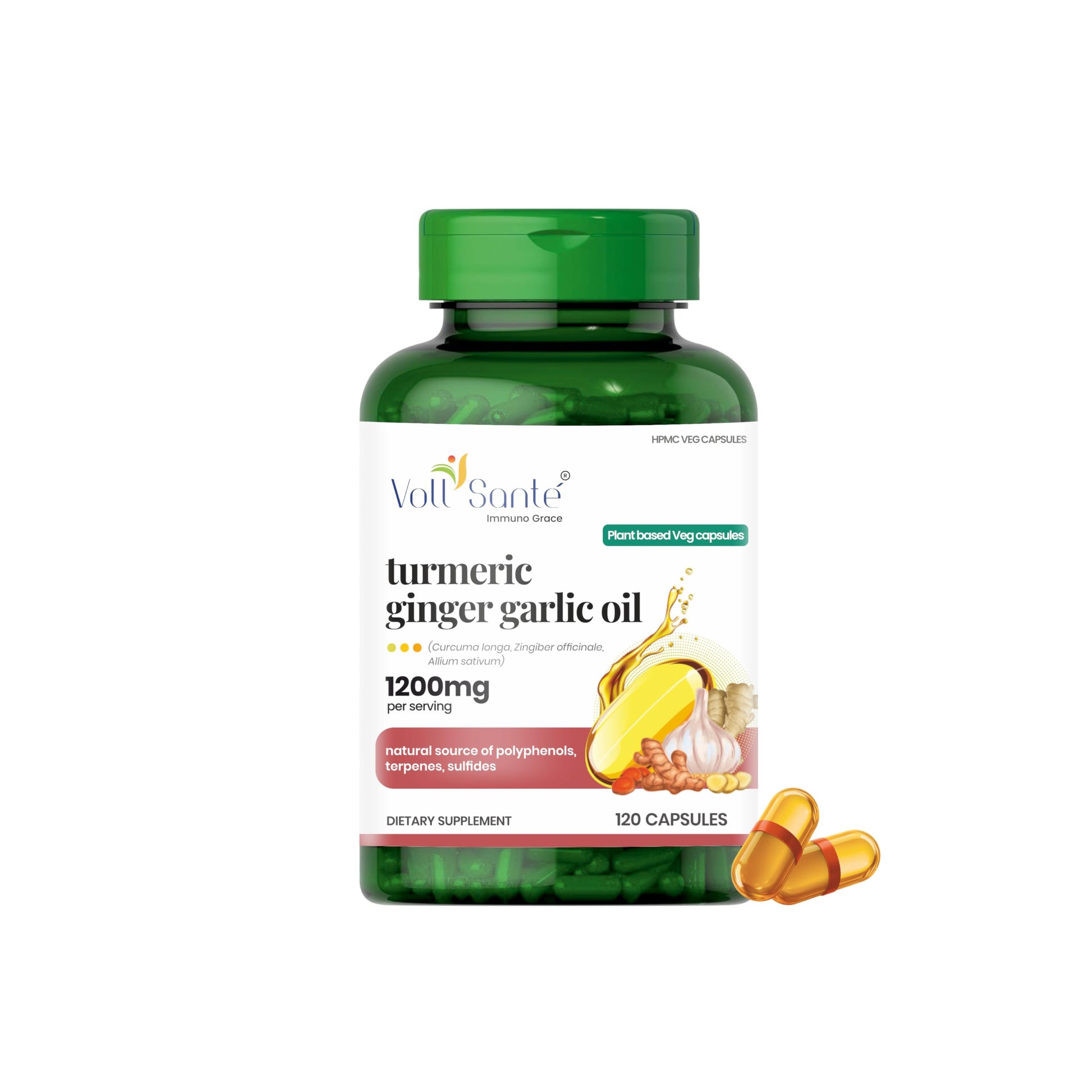 Voll Santé 3 in 1 Turmeric Ginger Garlic Oil Capsule, 120 Capsules