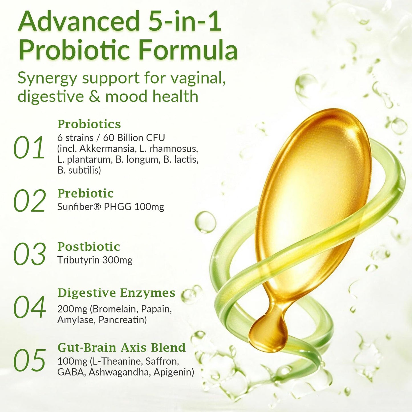 Hotopingre 5-in-1 Probiotic Prebiotic & Postbiotic for Women and Men Softgel 90 Count