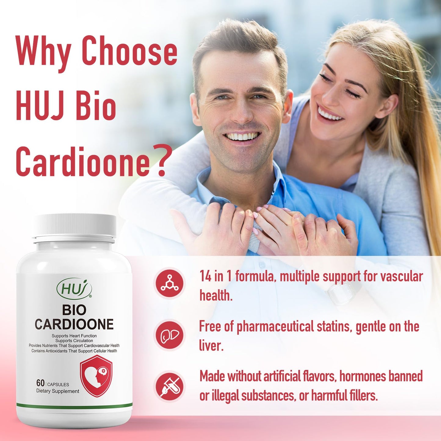 HUJ BIO CARDIOONE - 14 in 1 Formula with Nattokinase, L-Arginine, L-Citrulline & Black Garlic Extract - Vascular Health, Circulation and Blood Flow Support 60 Capsules