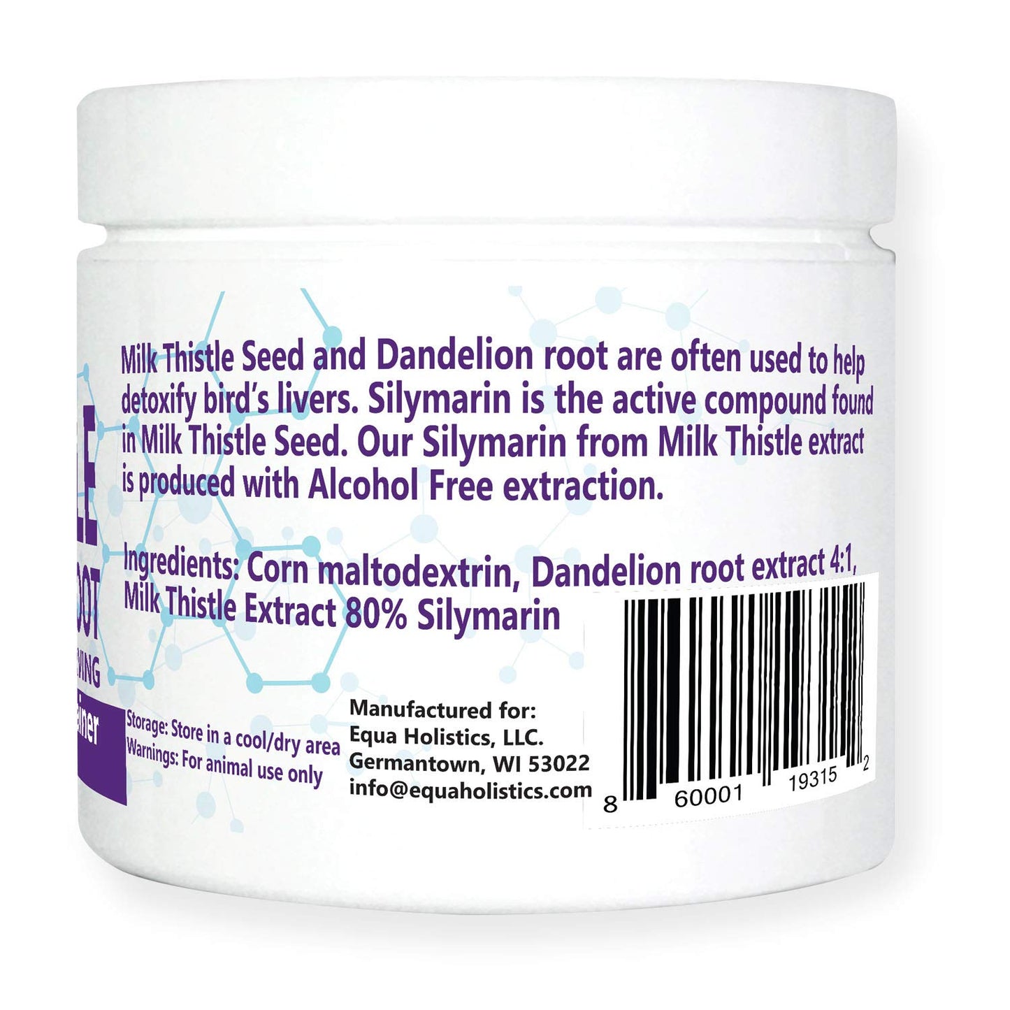 Equa Holistics Avian Milk Thistle + Dandelion Root Dietary Supplement for Parrots, All-Natural Liver Formula, Powder, 1.59 oz