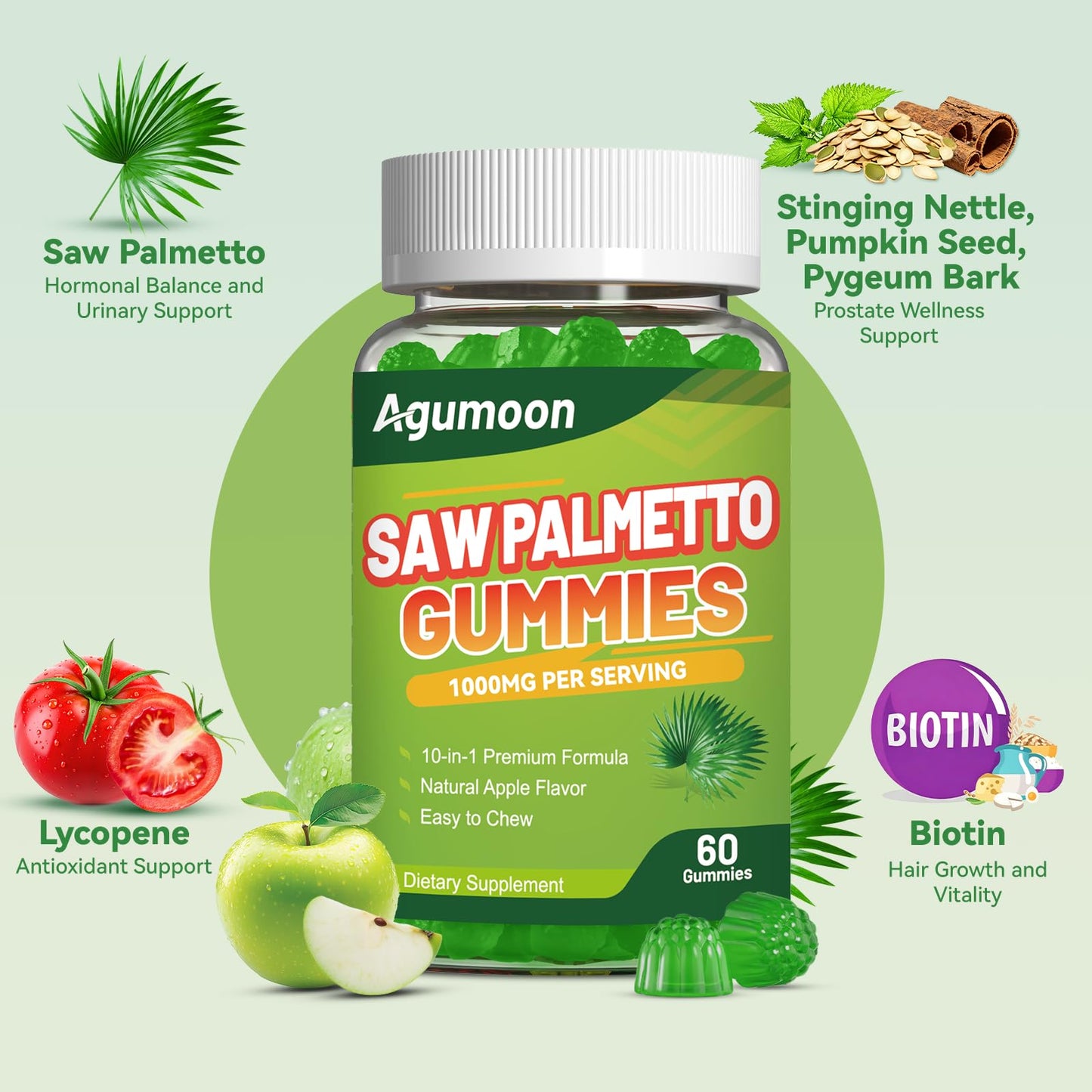 Agumoon Saw Palmetto Gummies for Men, 60 Gummies