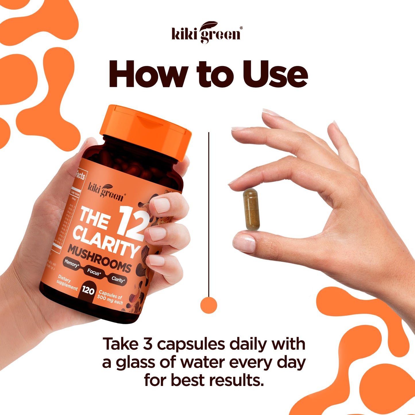 KIKI Green 12 Mushroom Supplement Capsules 120 Count