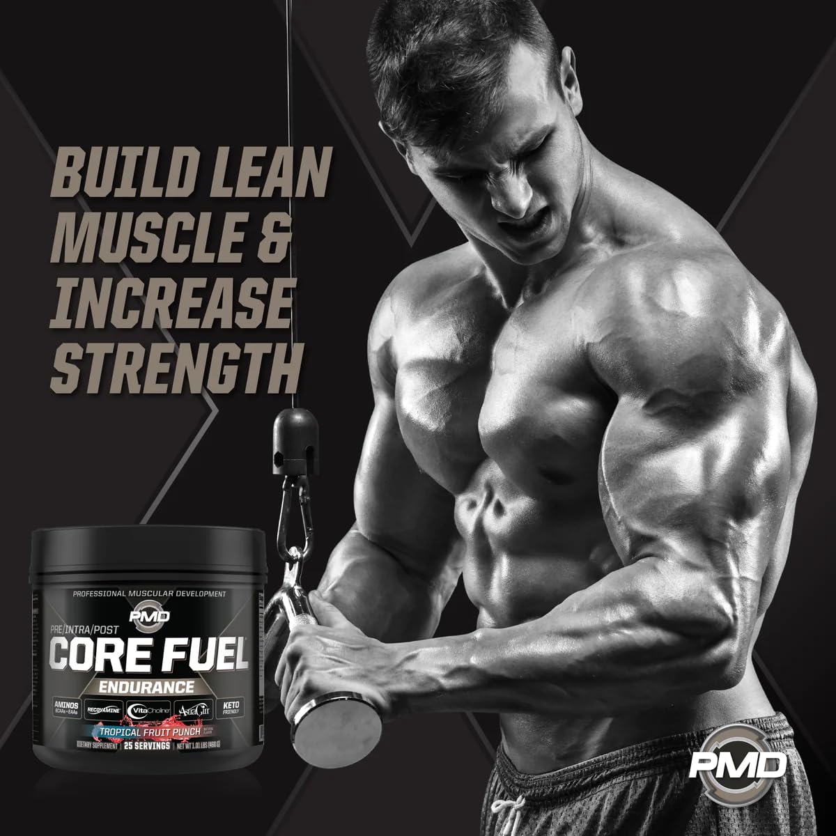 PMD Sports Core Fuel Endurance, Performance & Recovery - BCAAs, EAAs, Beta Alanine, Betaine Anhydrous, Glutamine, Electrolytes - Stim Free Tropical Fruit Punch Powder, 29.6 oz