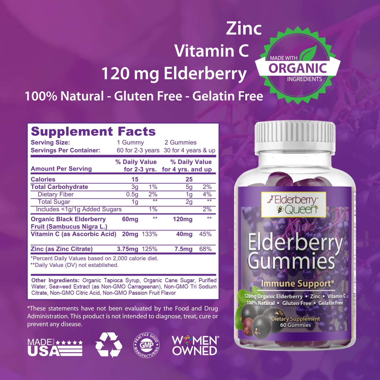 Elderberry Queen Organic Elderberry Gummies, 60 Count