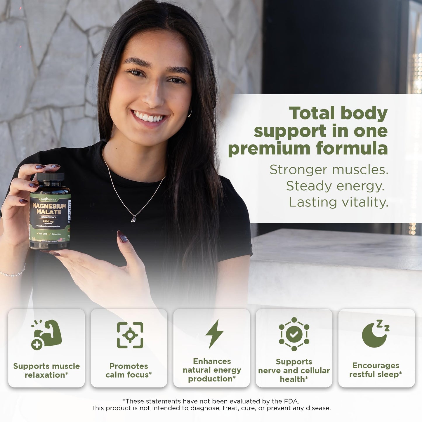 GADE NUTRITION Magnesium Malate Supplement Capsules 1500 mg, 90 Count