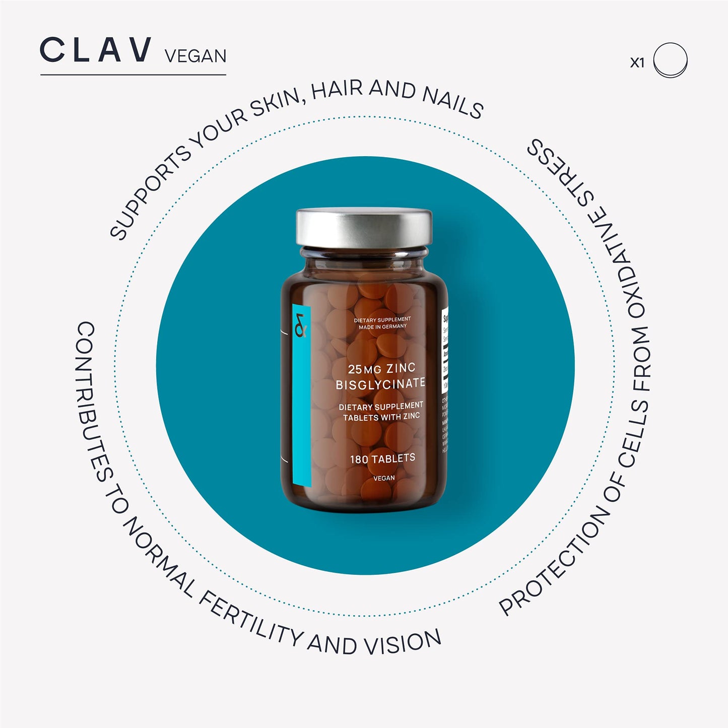 CLAV Zinc Bisglycinate 25mg tablets 180 Tablets