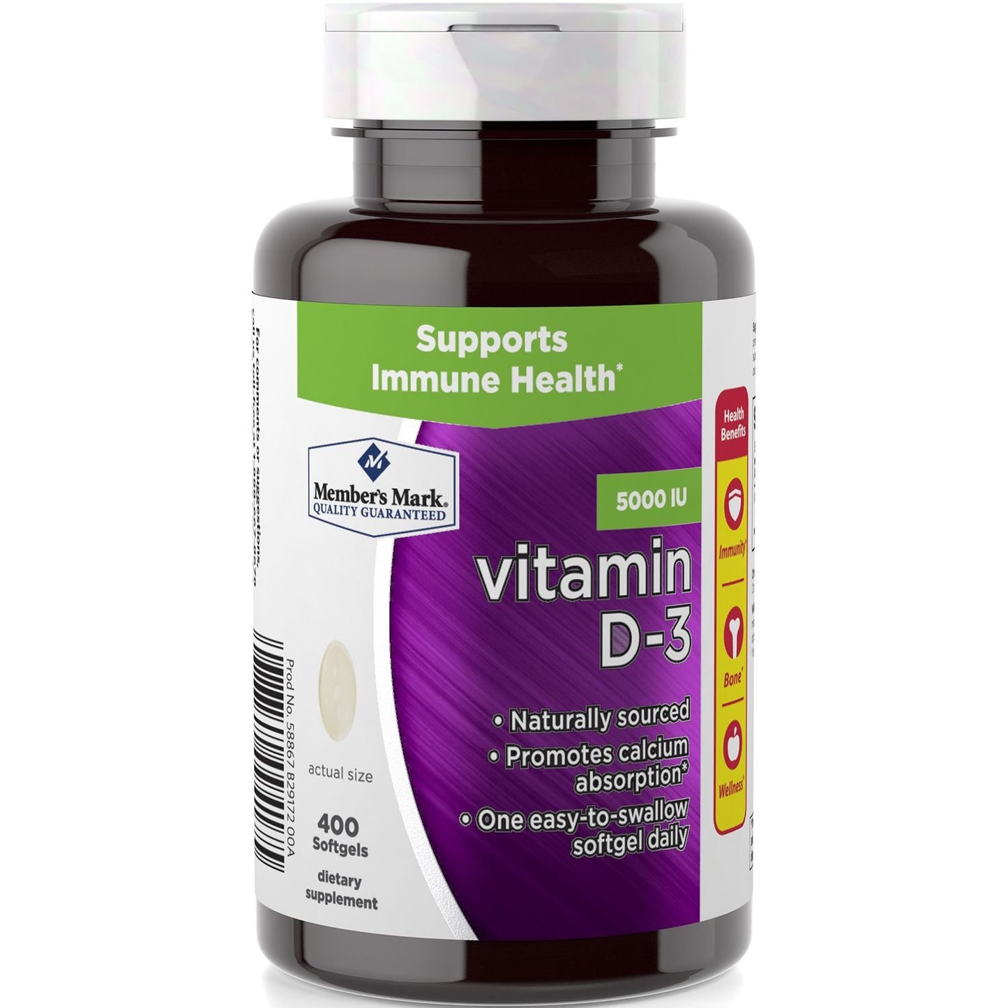 Member's Mark Vitamin D-3 5000 IU Dietary Supplement Softgels 400