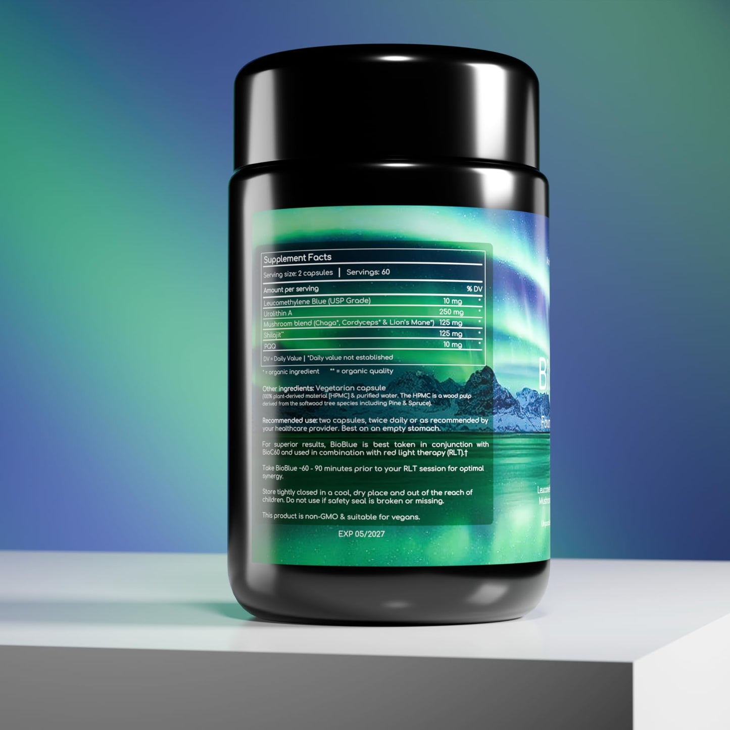 BIOLIGHT BioBlue Fountain of Youth Leuco – Leucomethylene Blue + Urolithin A + Mushroom Blend + Shilajit + PQQ | Lion's Mane, Cordyceps & Chaga | Mitochondrial Support, Cognitive & Cellular Energy, Longevity, 120 Capsules