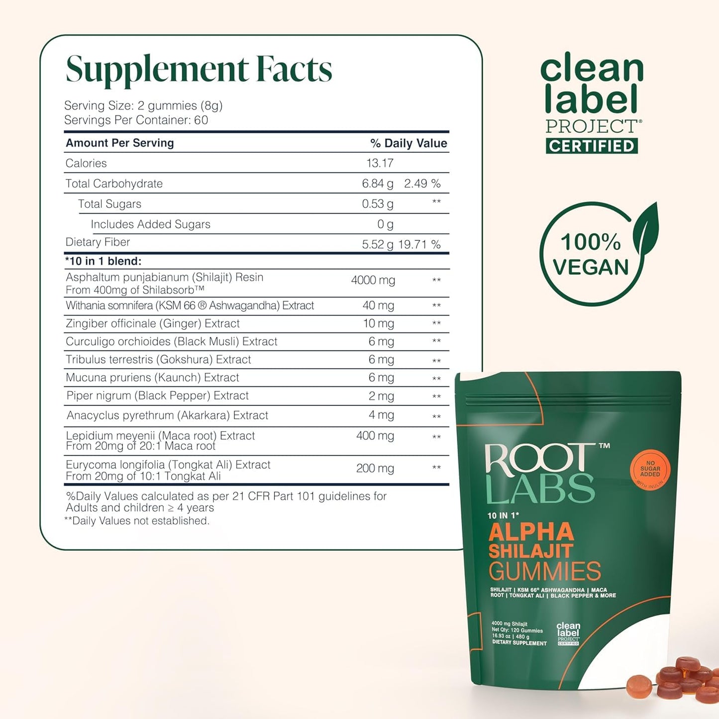 ROOT LABS 4000 mg Pure Himalayan Alpha Shilajit Gummies, 60 Gummies