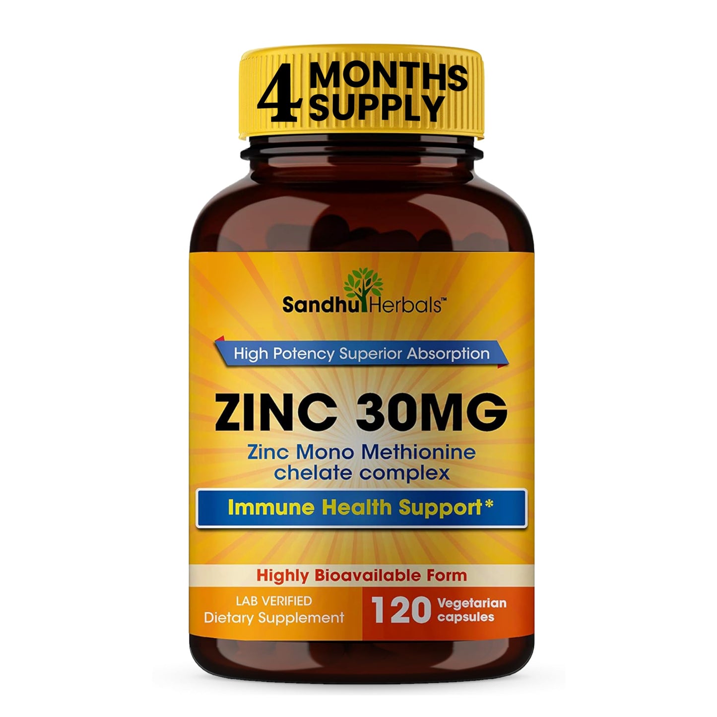 SANDHUHERBALS Zinc 30mg Capsules 120 Count