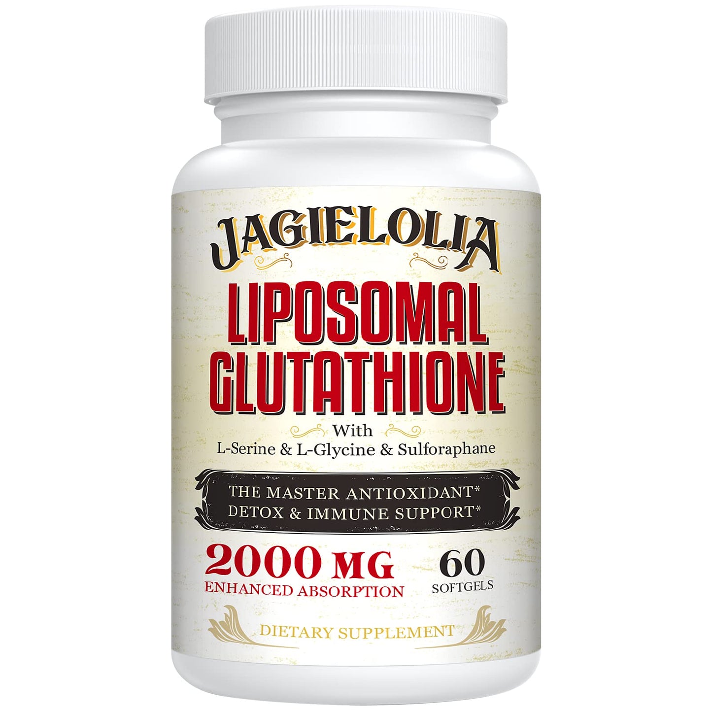 Jagielolia Liposomal Glutathione 2000 mg with L-Serine, L-Glycine & Sulforaphane Softgels, 60 Count