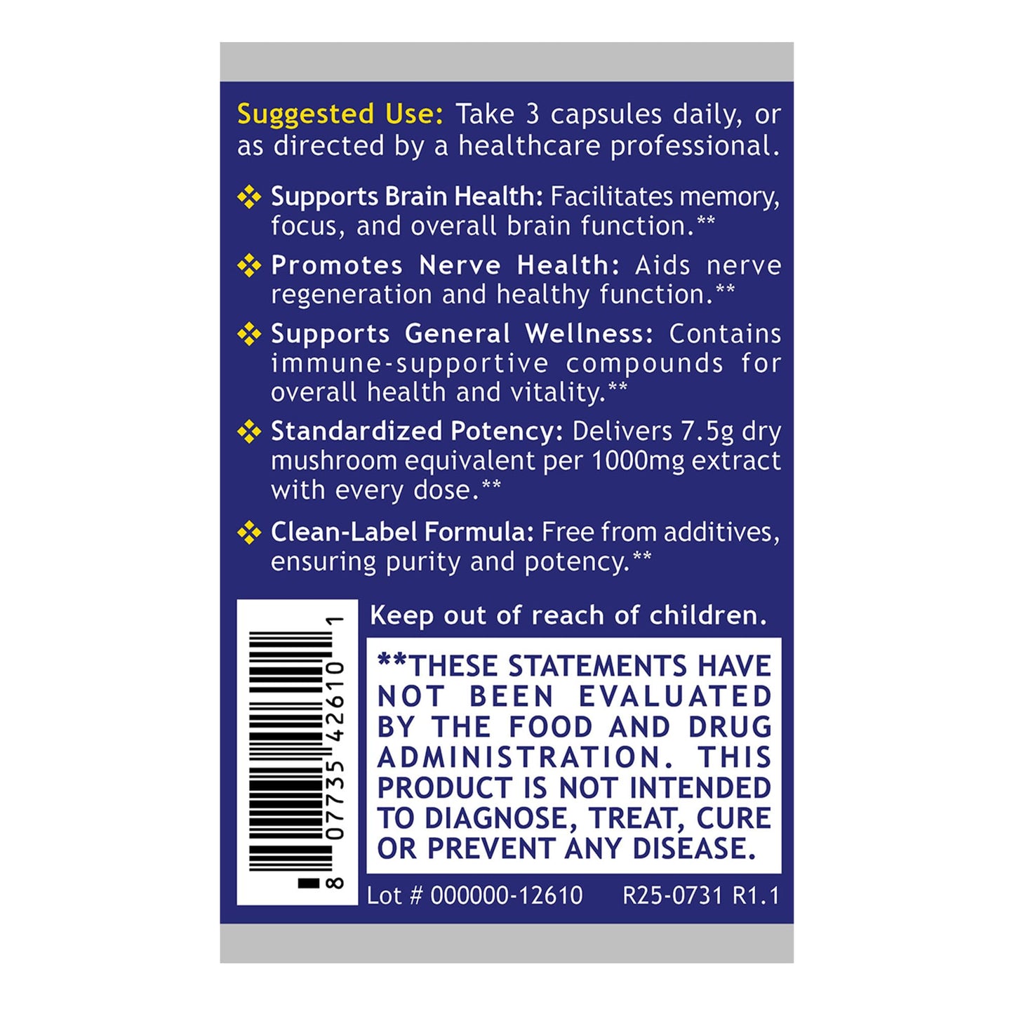 Quantum Nutrition Lion's Mane Mushroom Supplement Capsules, 90 Count