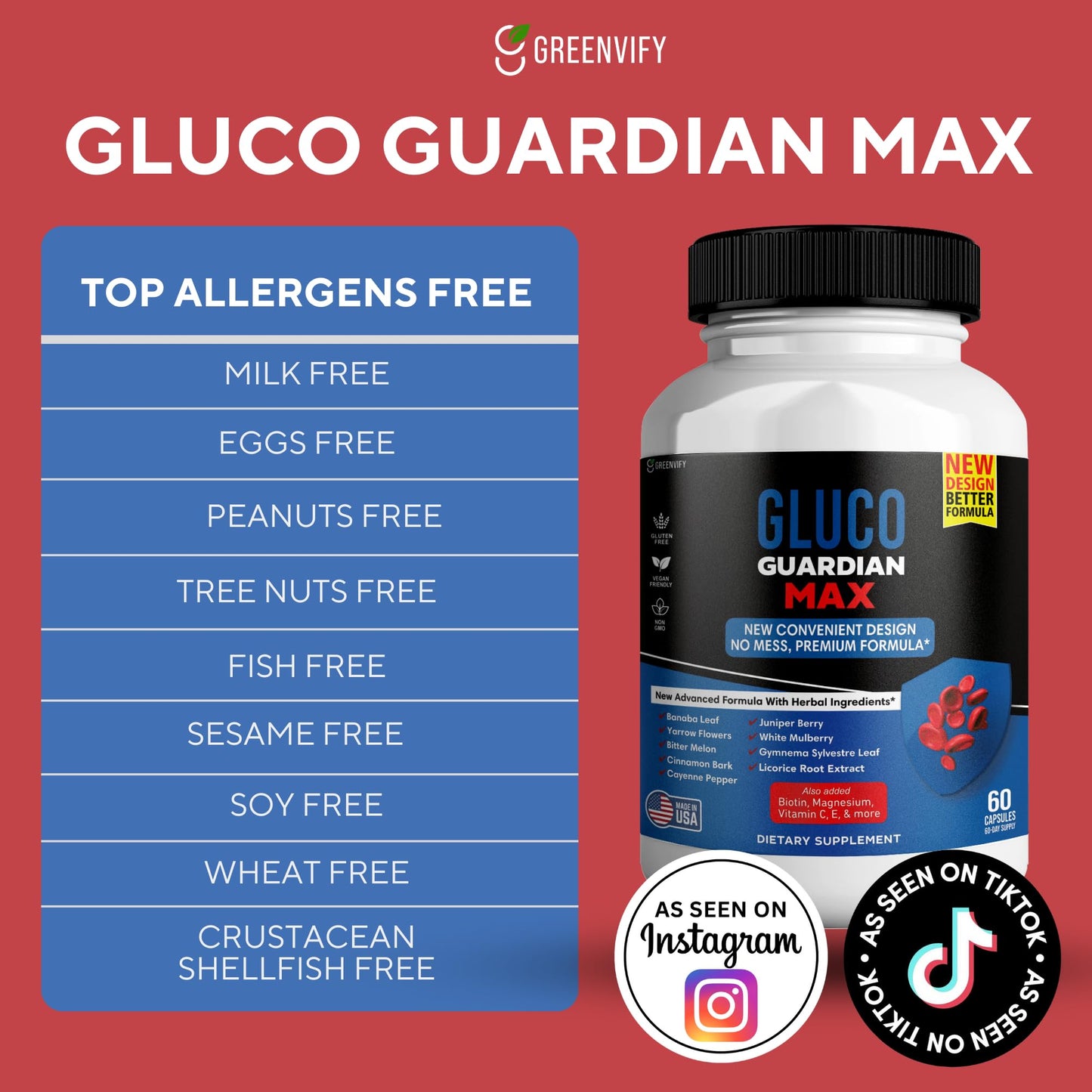 GREENVIFY Gluco Guardian Max Advanced Wellness Support Capsules with Magnesium, Vitamin C, Zinc, and Banaba Leaf - Non-GMO, Gluten-Free, 120 Capsules