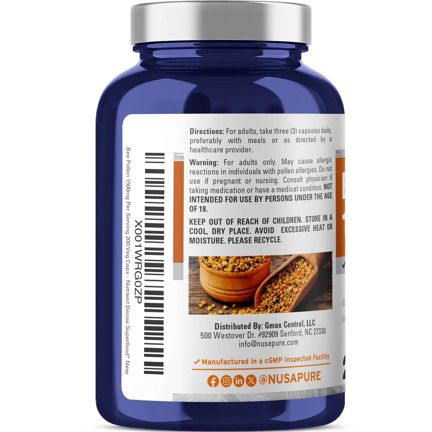 NusaPure Bee Pollen 1500mg Capsule 200 Count