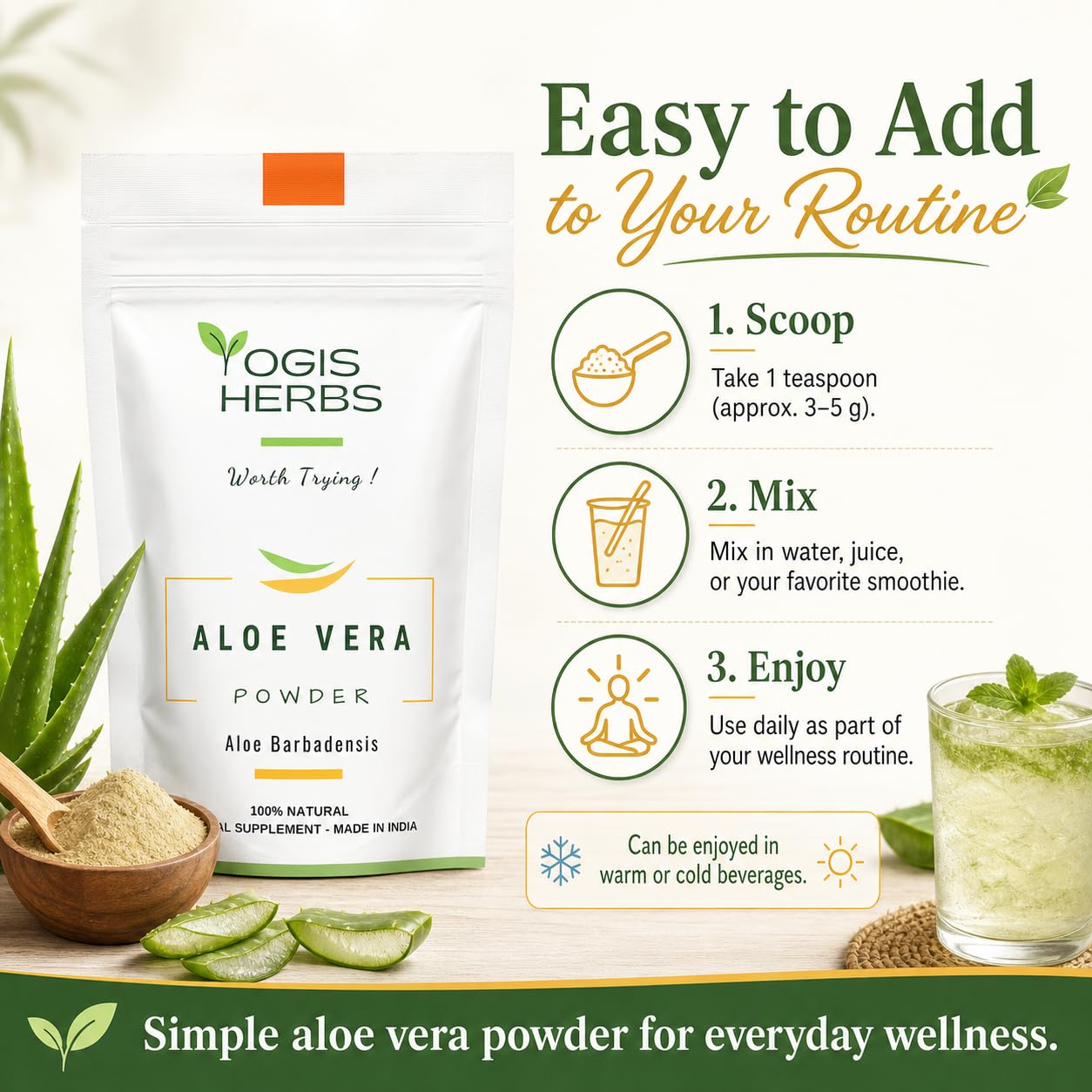 YOGIS HERBS Aloe Vera Powder (Aloe barbadensis Miller) 8 oz