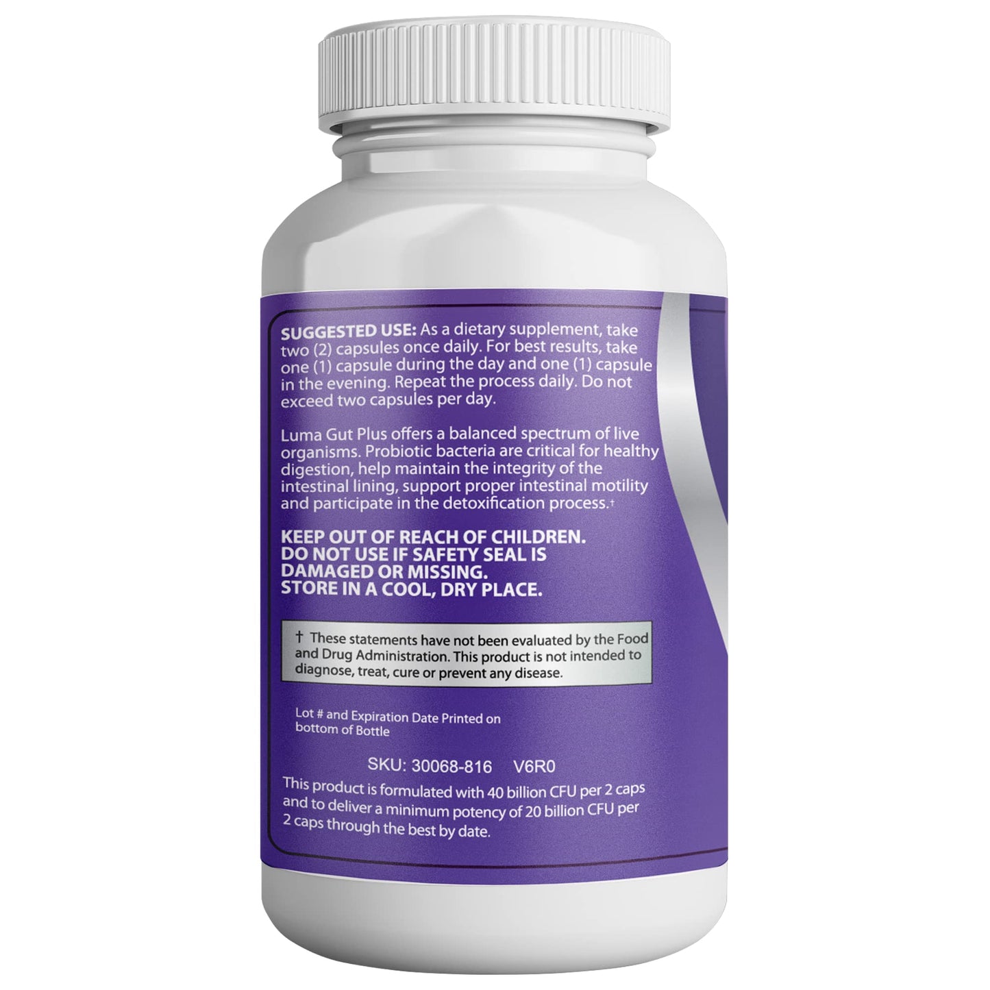 Luma By Laura Adult Probiotics 40 Billion CFU for Stomach Acid Resistant - Maximum Potency for Gut Health & Immune Support - No Dairy, Gluten, Wheat, Yeast - 60 Veggie Capsules