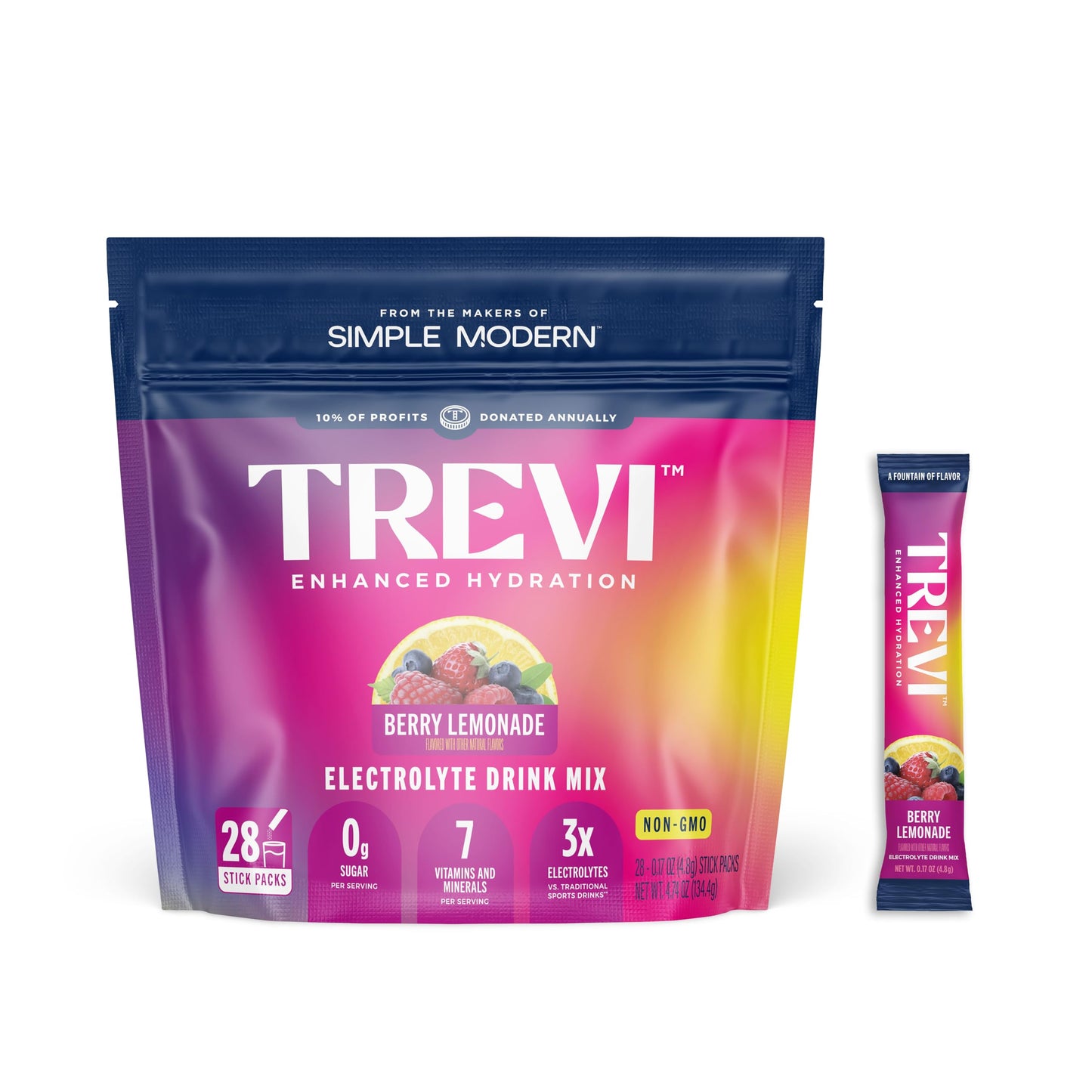 TREVI Electrolytes Powder Packets Berry Lemonade, Powder, 28 Servings