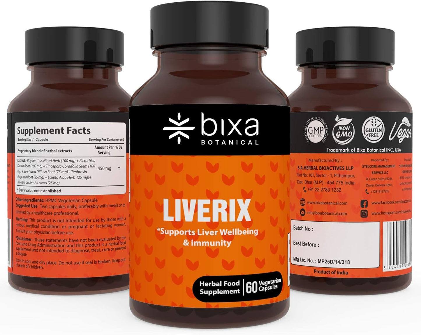bixa BOTANICAL Liverix Capsules, Guduchi (Giloy), Phyllanthus Niruri, Kutaki Extract, 60 Capsules