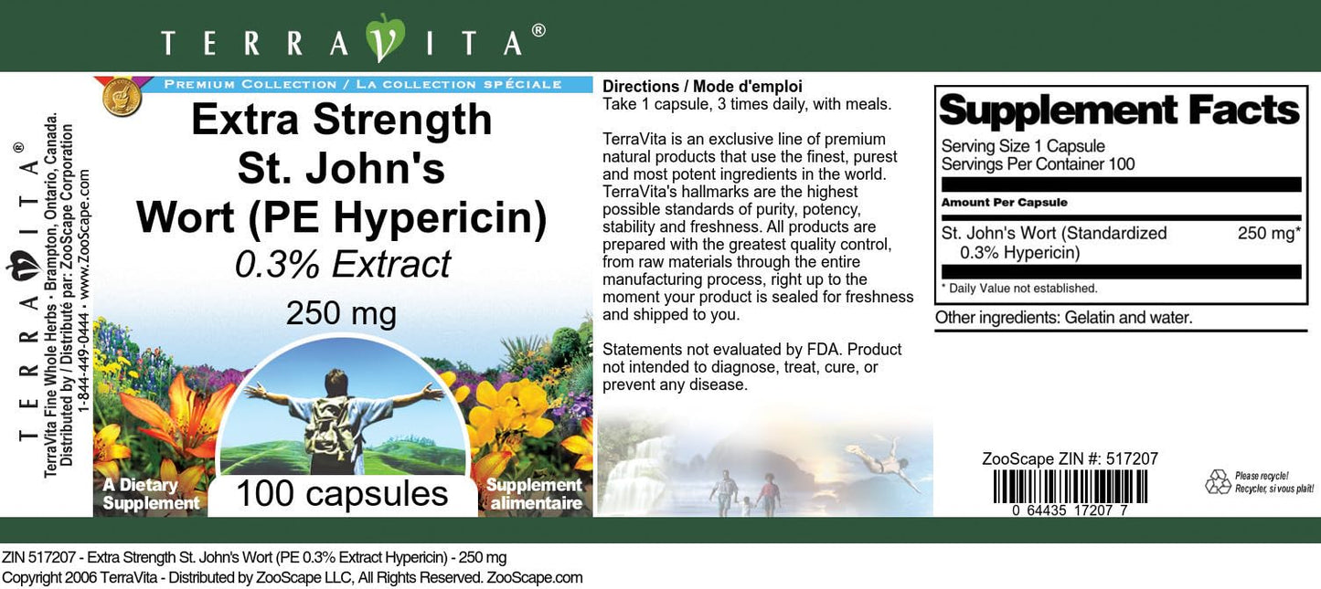 Terravita St. John's Wort Extra Strength 250 mg, 100 Capsules