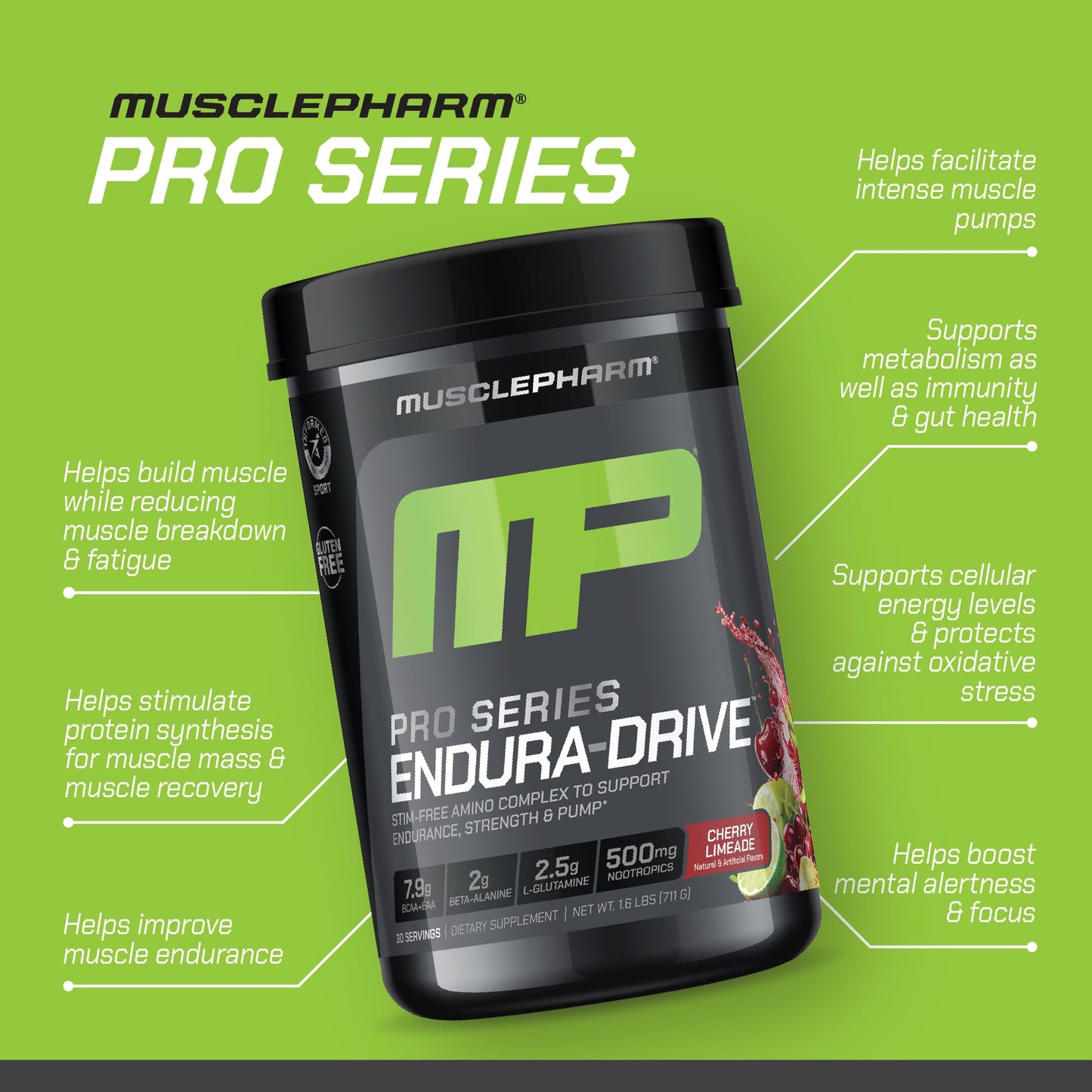 Muscle Pharm Pro Series Endura-Drive Cherry Limeade Flavor Powder, 14.72 Ounce