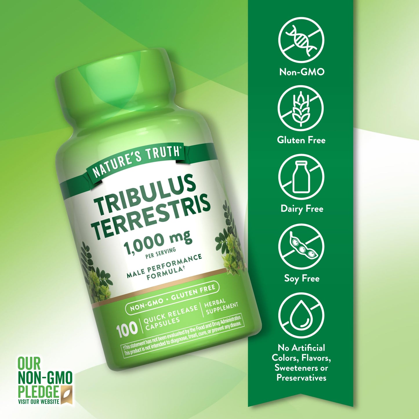 Nature's Truth Tribulus Standardized Extract, Minimum 45% Saponins, 1000 mg, 100 Capsules