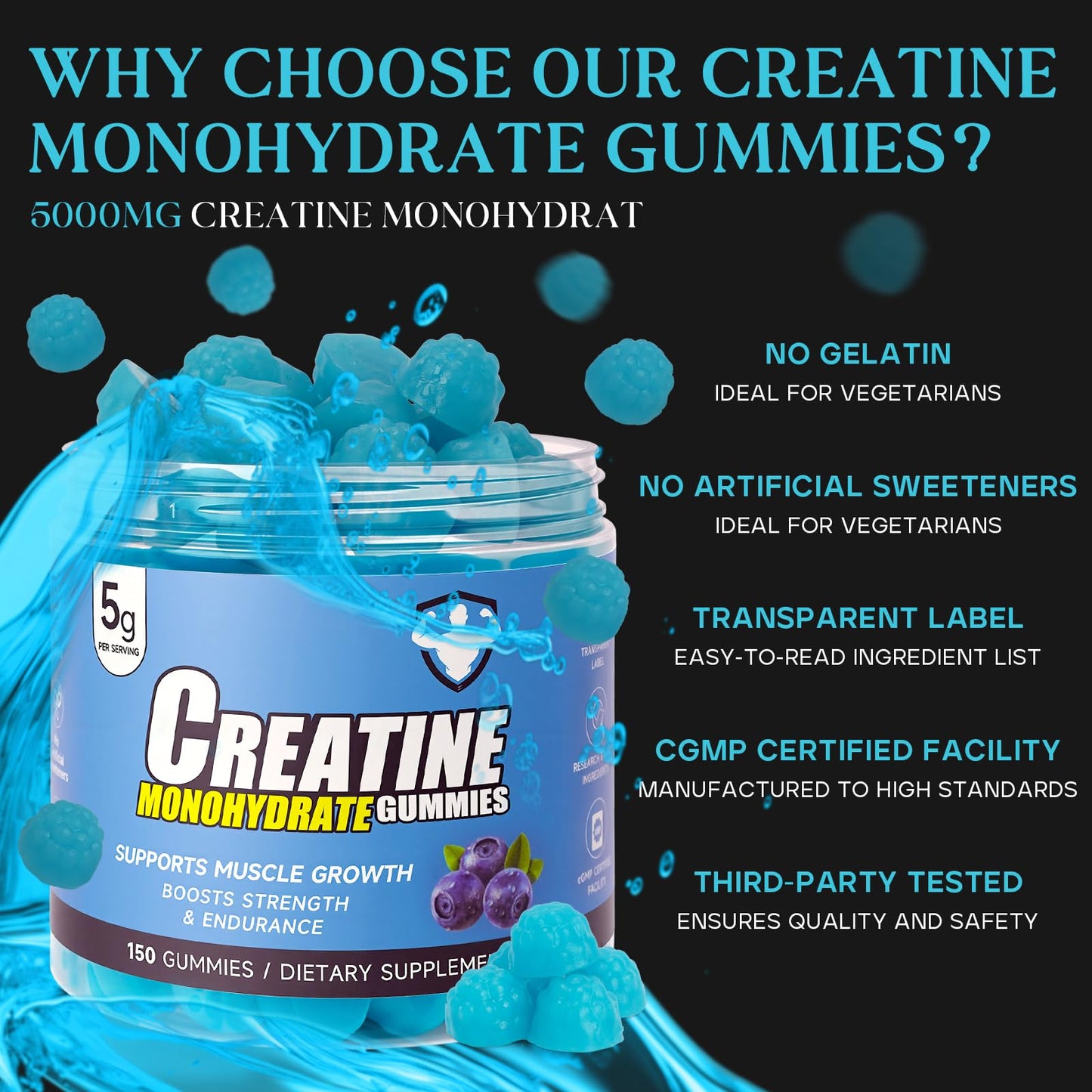 Bruce & Shark Creatine Gummy 5g, 150 Count