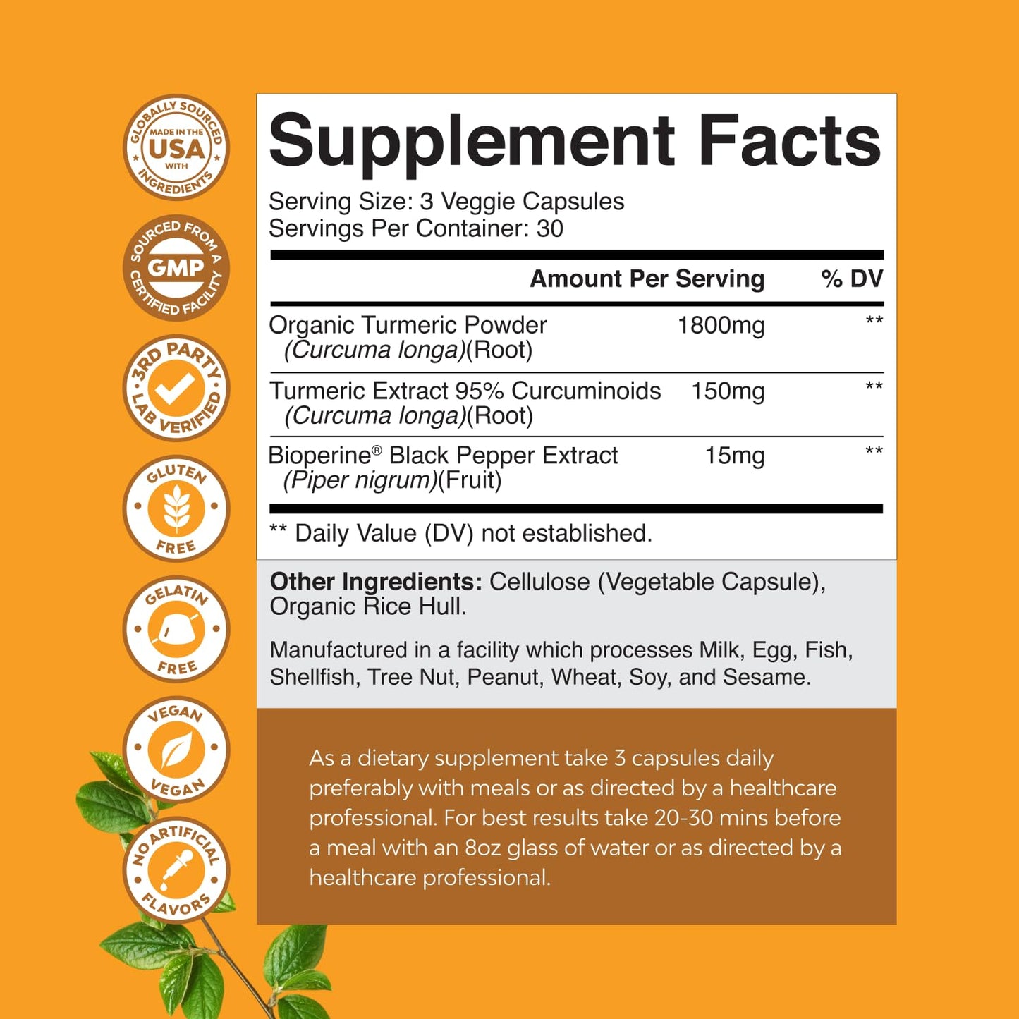 Natures Craft Turmeric Curcumin with Black Pepper Extract Capsule 90 Count