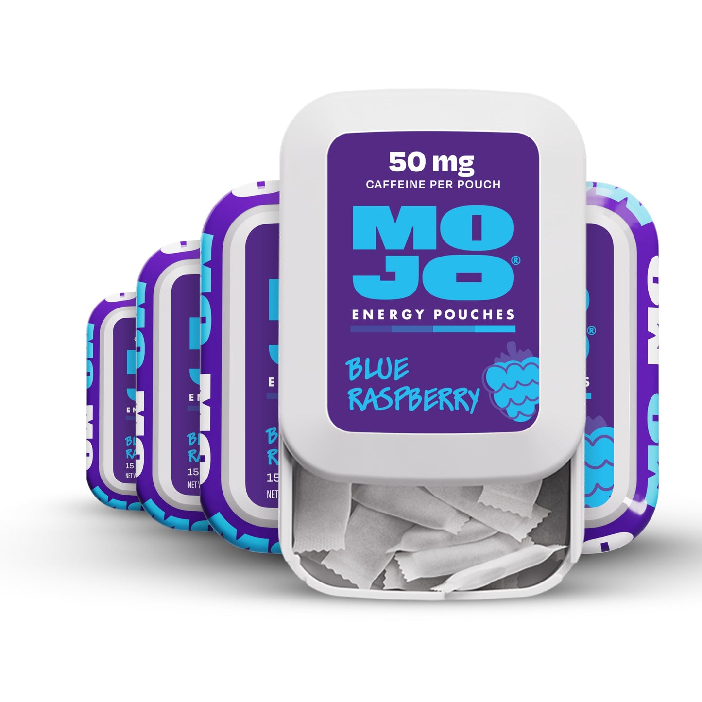 MOJO Energy Pouches Blue Raspberry Flavor, 50 mg Caffeine Per Pouch, 75 Pouches