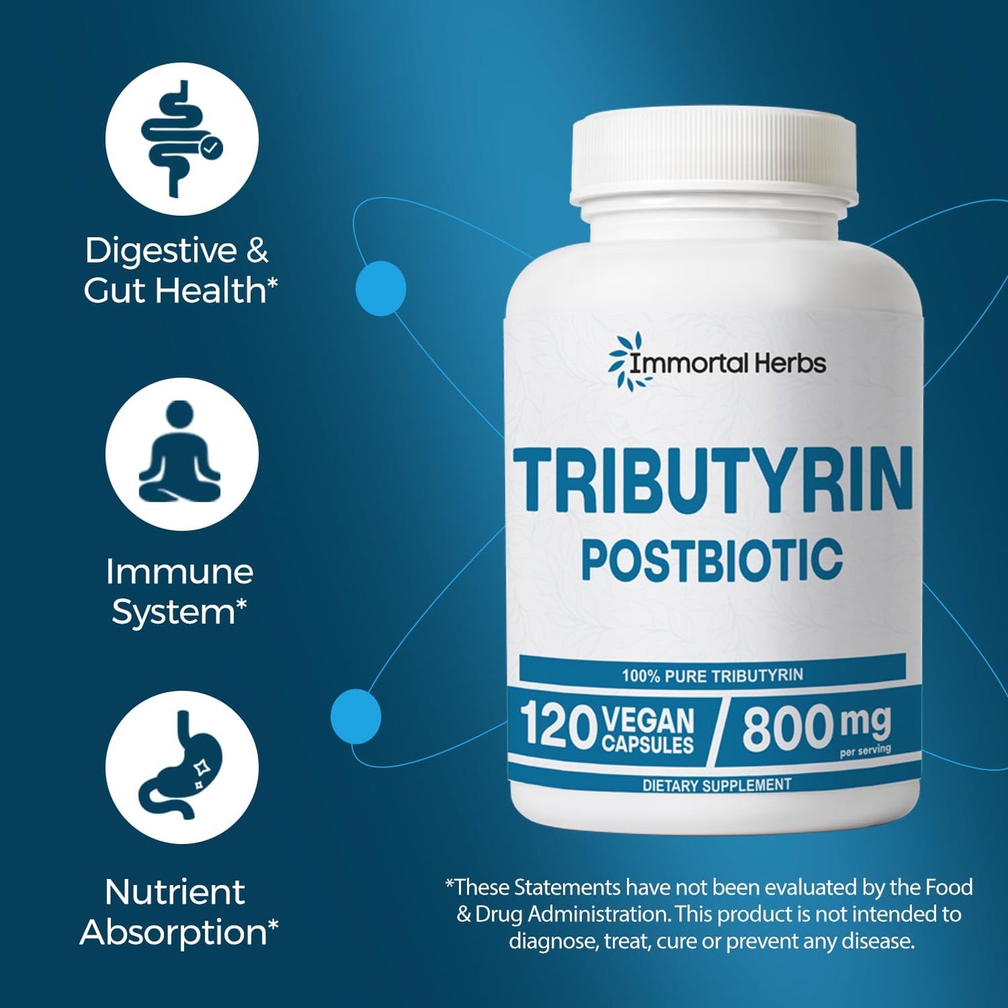 Immortal Herbs Tributyrin Supplement 800mg Capsule, 120 Count