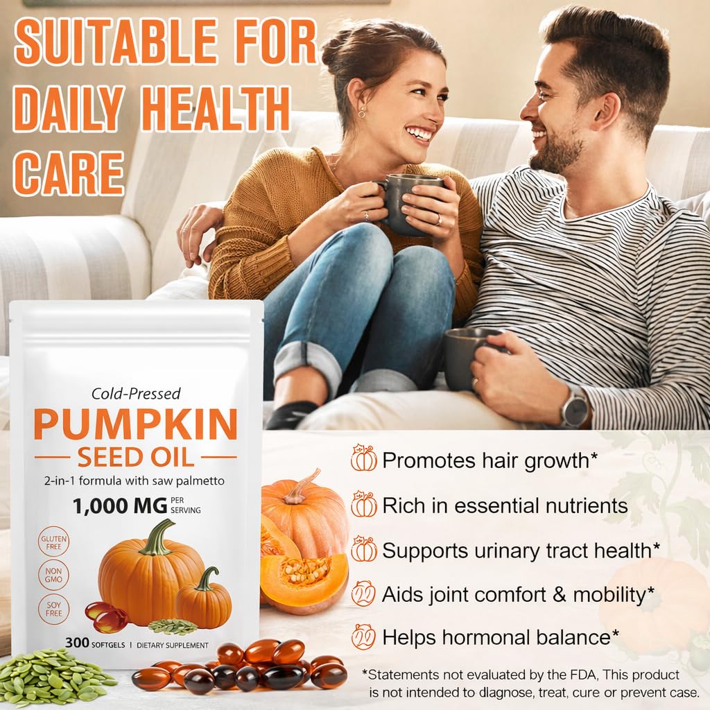 Generic Pumpkin Seed Oil 1000 mg with Saw Palmetto Softgels, 300 Count