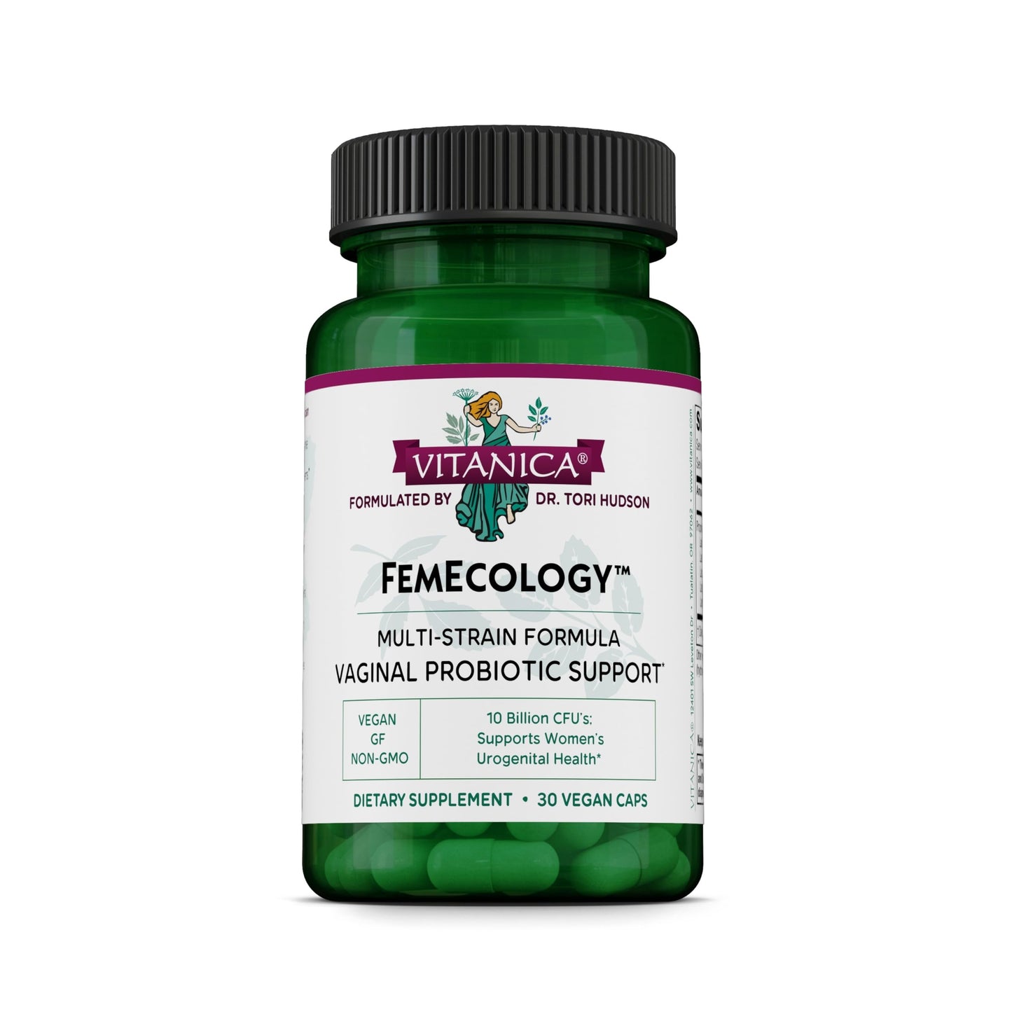 Vitanica FemEcology Vaginal Microflora Health Support with Probiotics Including L. Reuteri, L. Salivarius, & L. Rhamnosus - Vegan Capsule, 30 Capsules