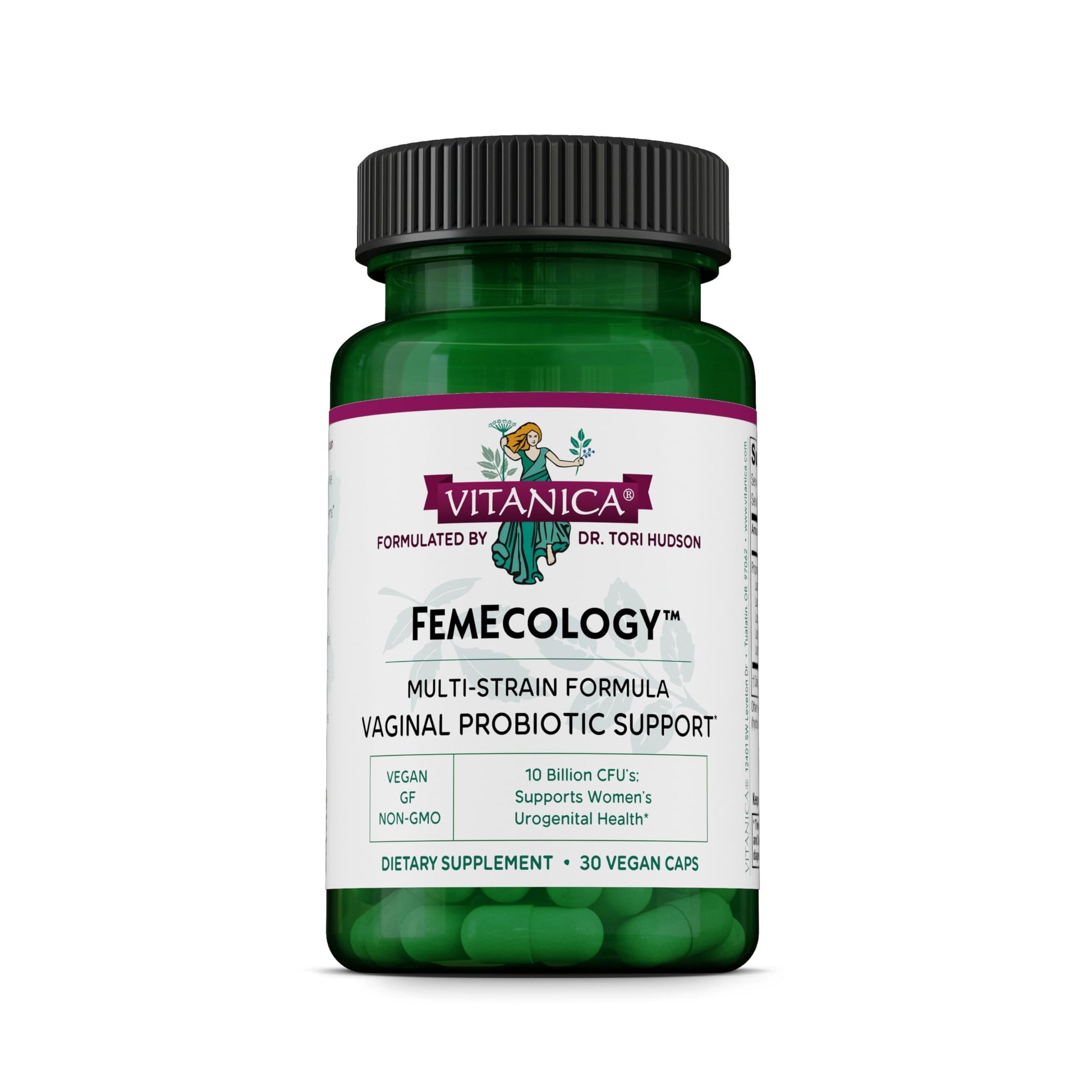Vitanica FemEcology Vaginal Microflora Health Support with Probiotics Including L. Reuteri, L. Salivarius, & L. Rhamnosus - Vegan Capsule, 30 Capsules