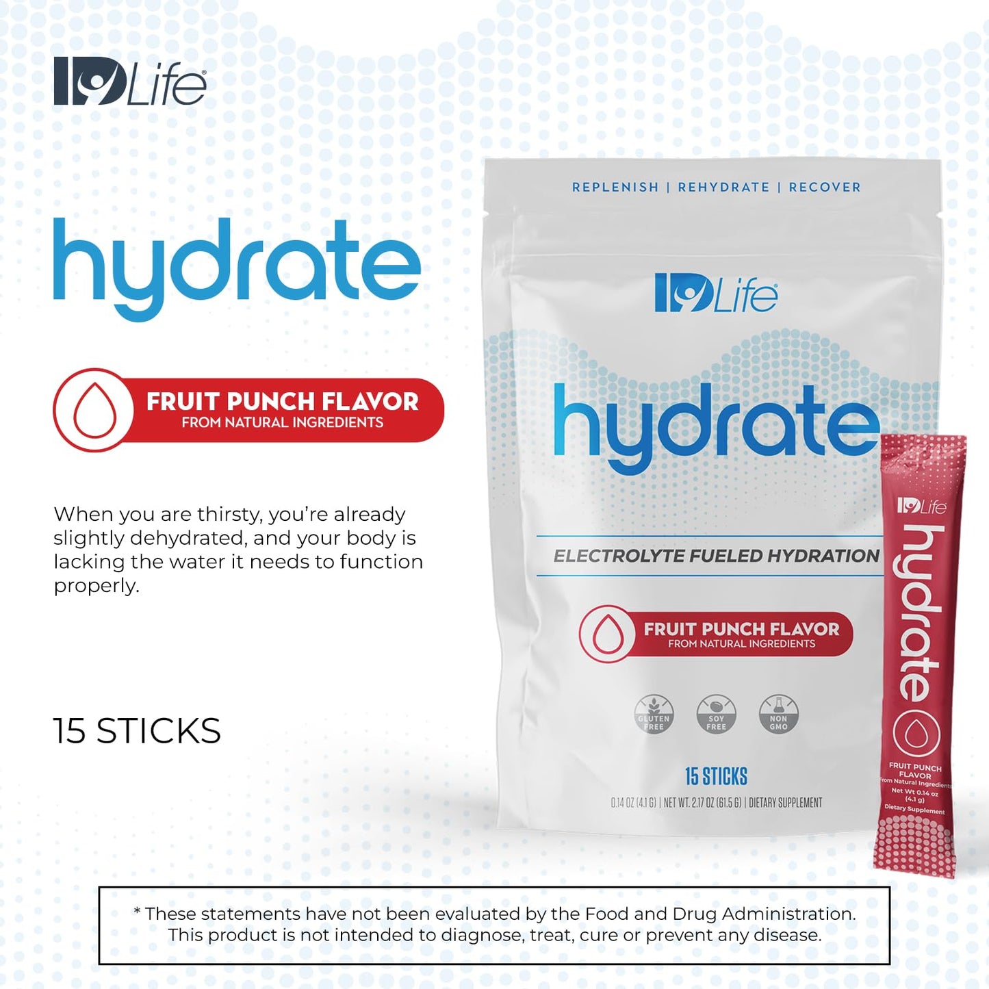IDLife Hydrate Powder, Fruit Punch, 15 Sticks