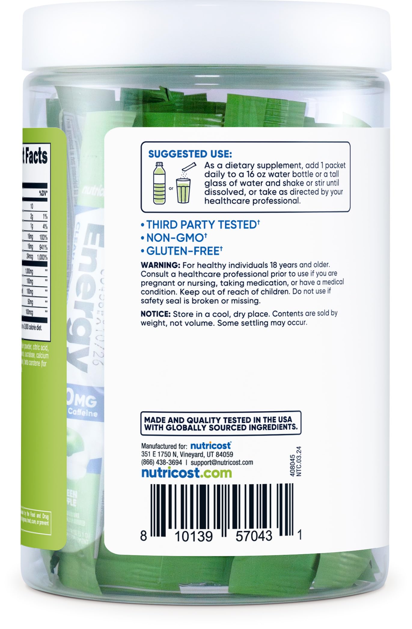 Nutricost Energy Complex Green Apple Flavored Powder, 3.6 Ounce