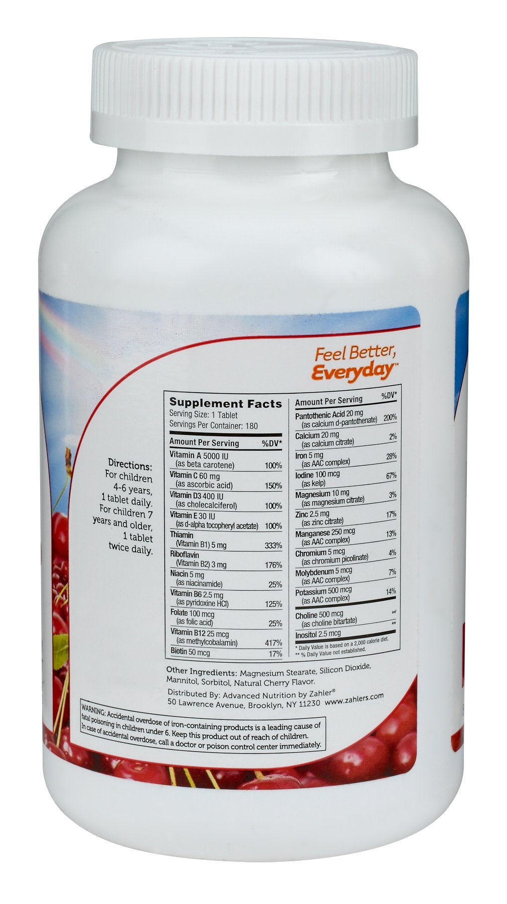 Zahler Junior Multi Complete Once-Daily Multi-Vitamin Natural Cherry Tablets, 180 Count