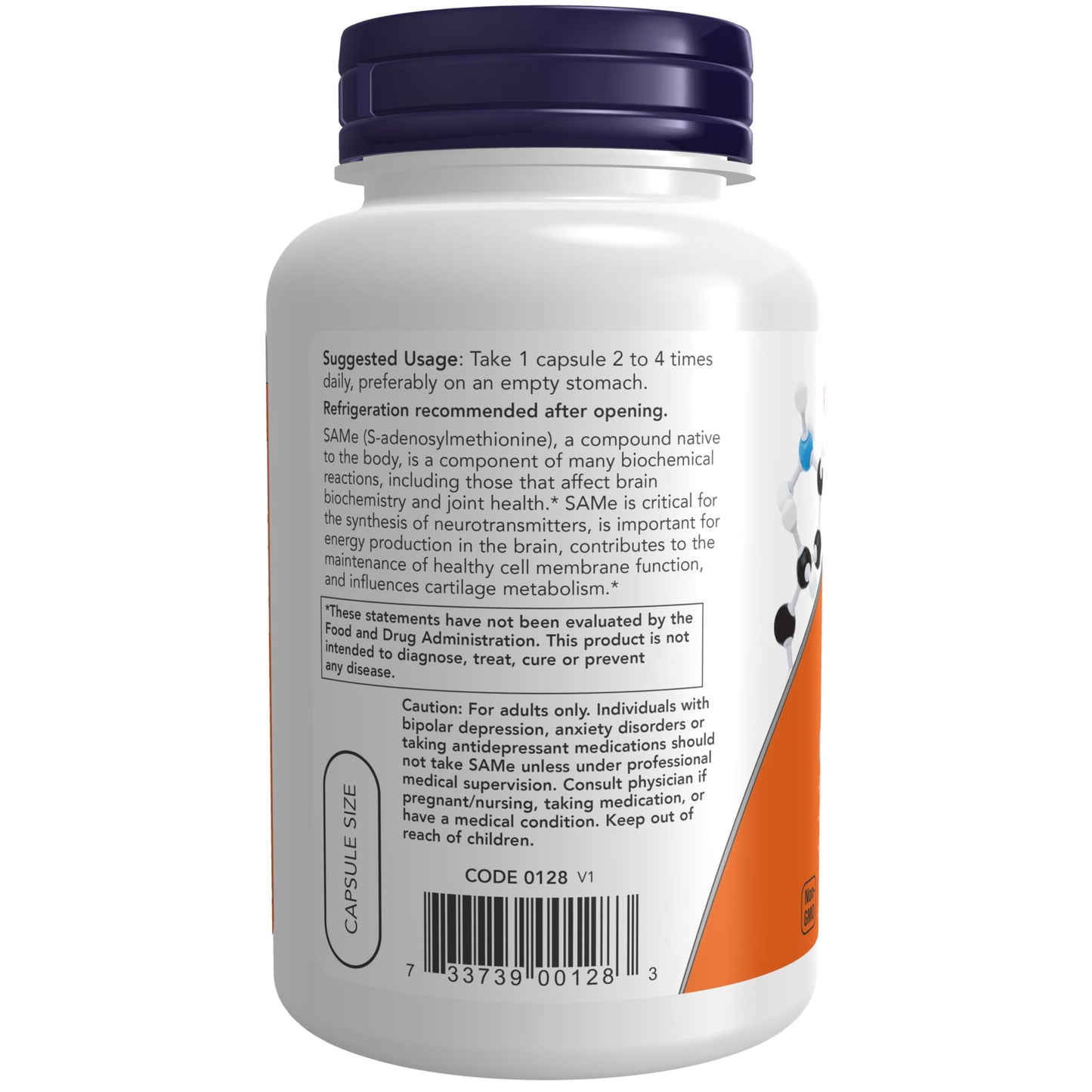 NOW Foods SAMe (S-Adenosyl-L-Methionine) 200 mg Capsule, 120 Count