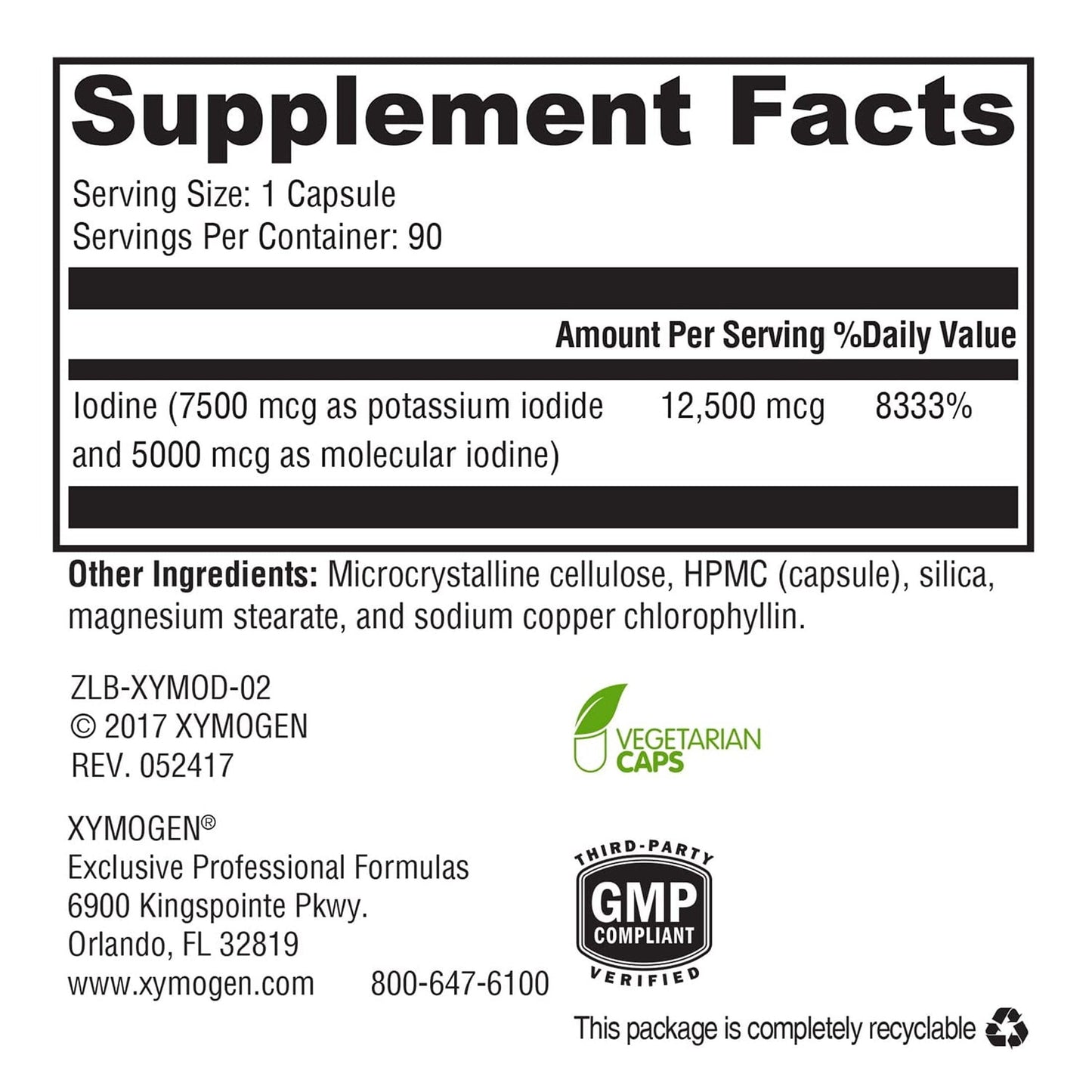 XYMOGEN XymoDine Iodine Supplement for Thyroid & Hormone Synthesis Support Potassium Iodide Mineral Formula Vegetarian Capsules 90 Capsules