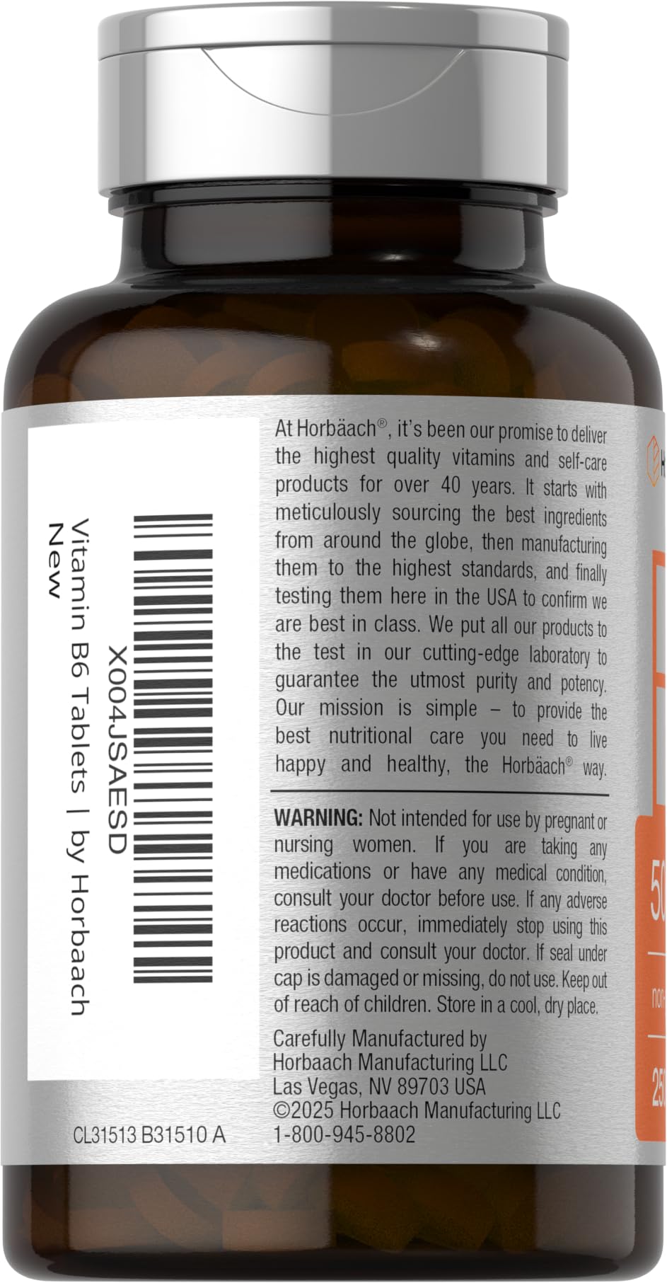 Horbäach Vitamin B6 50mg Tablet, 250 Tablets