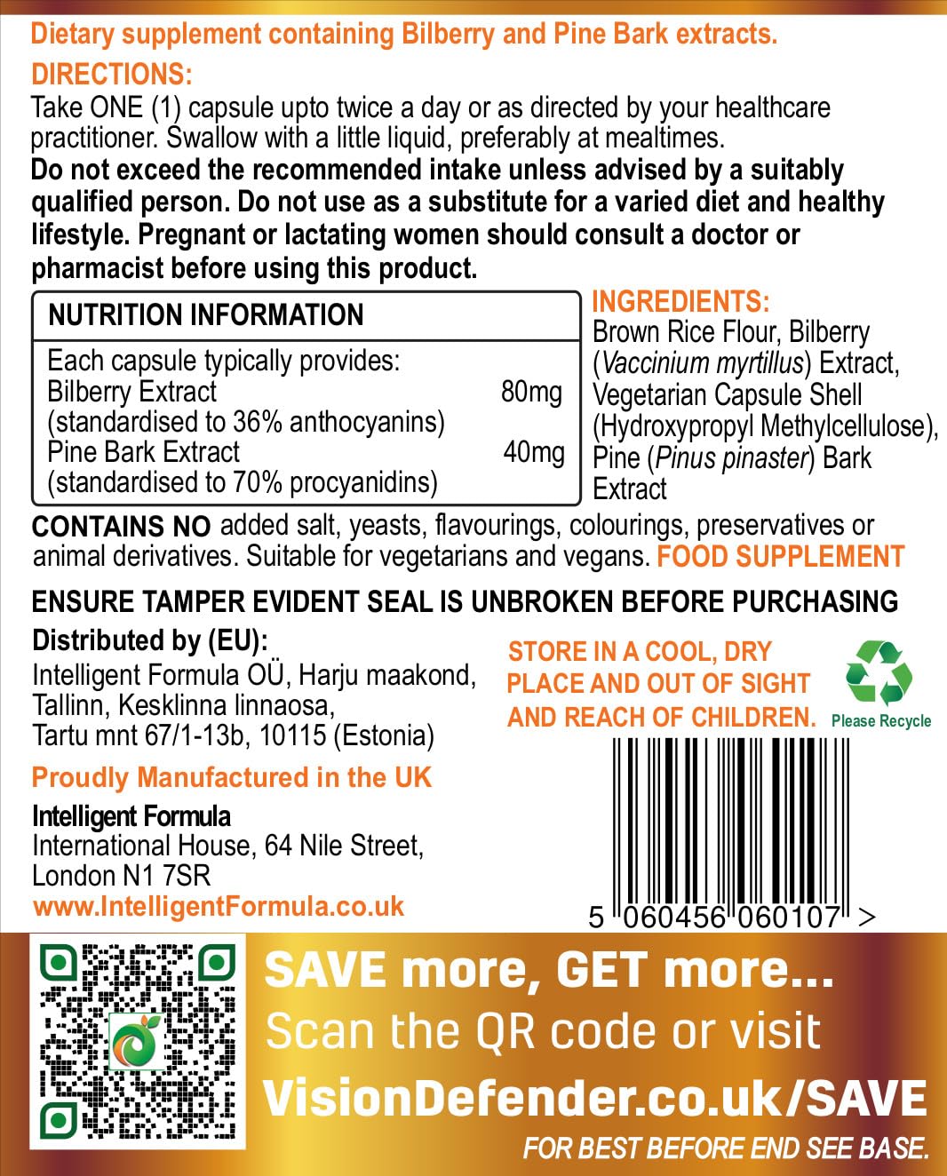 Intelligent Formula Vision Defender BP Eye Supplement Capsules 60
