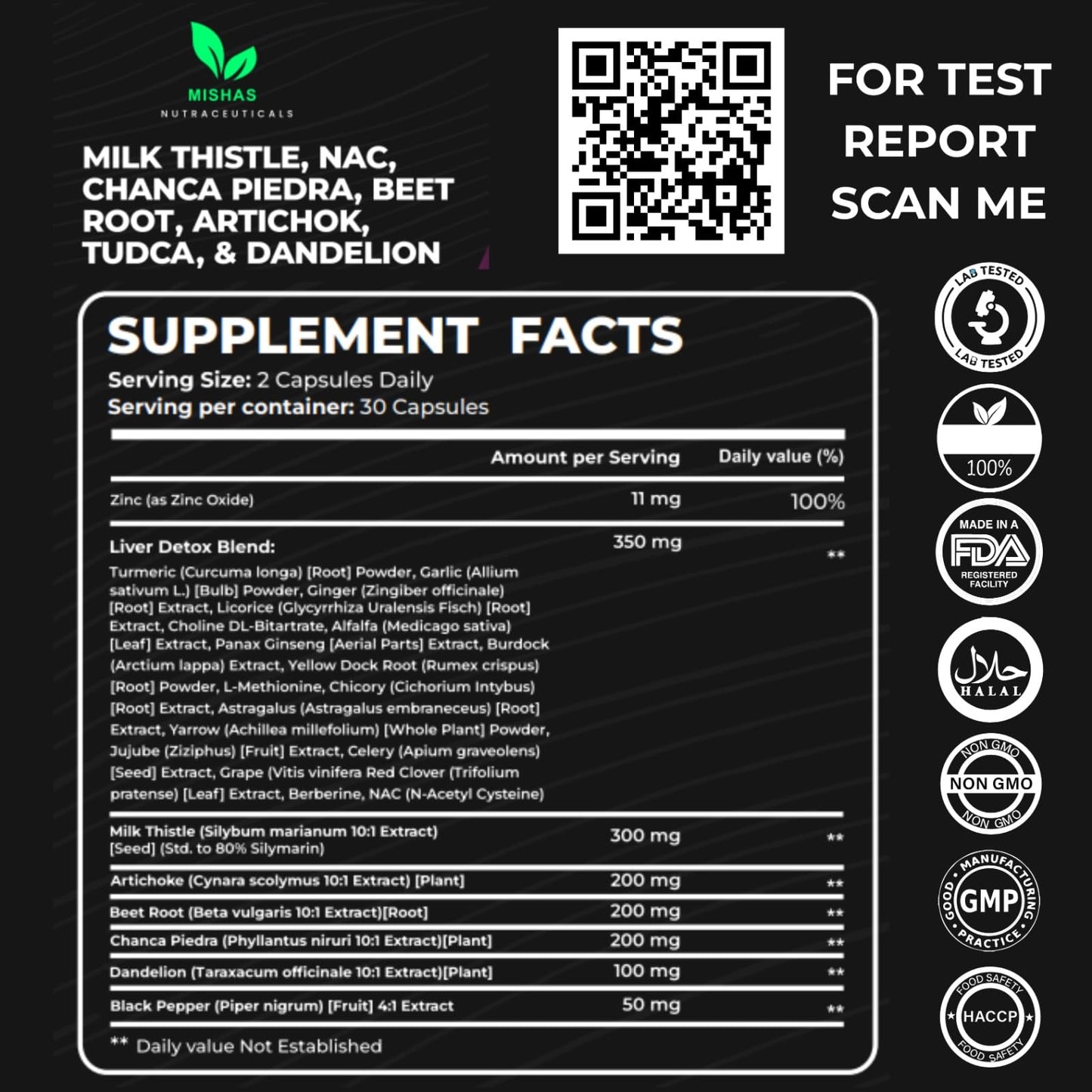 Mishas Milk Thistle Dandelion Root, NAC and TUDCA Supplement Capsules 60